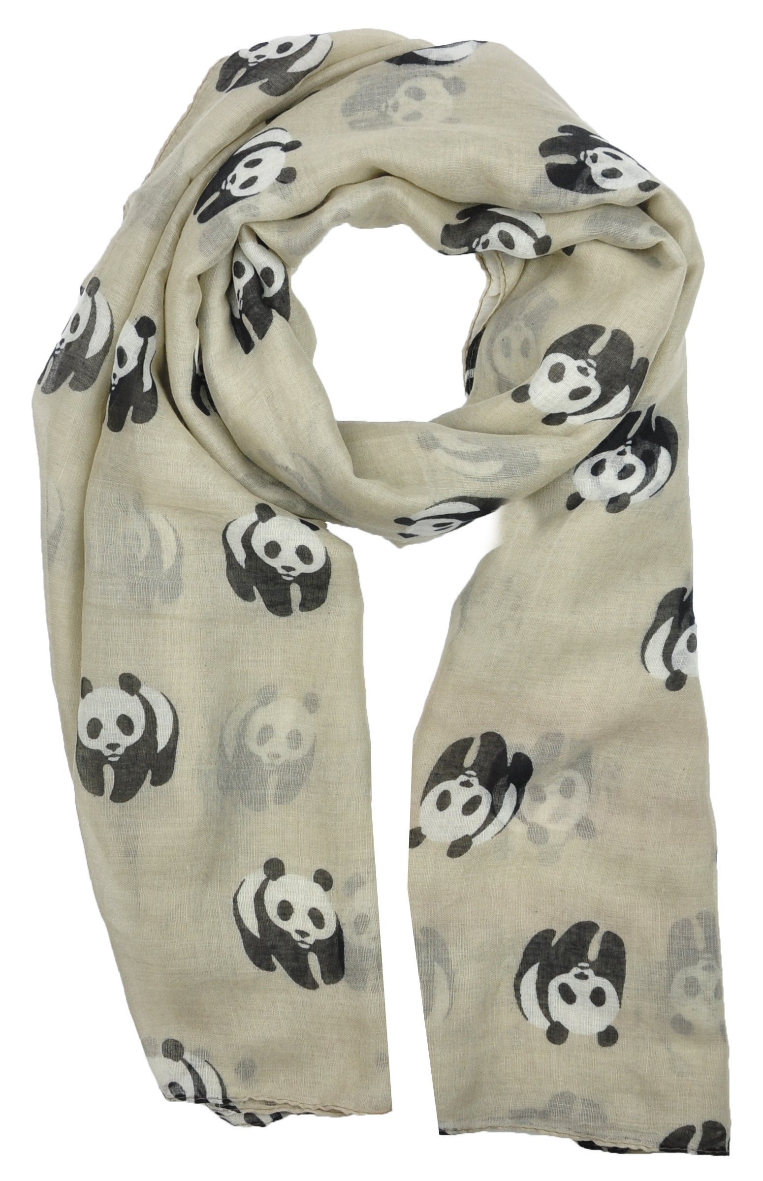 World Of Shawls Women's Panda Beige New Celebrity Style Cute Pandas Pattern Long Scarf Scarves Maxi Sarong Sale (Panda Beige)