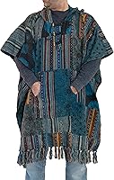 Vista 1 de manakamana Poncho de retazos con bolsillo grande, 100% algodón pesado, poncho mexicano Baja con capucha para hombre