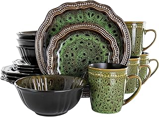 Elama Round Oval Stoneware Dinnerware Set, Jade Green