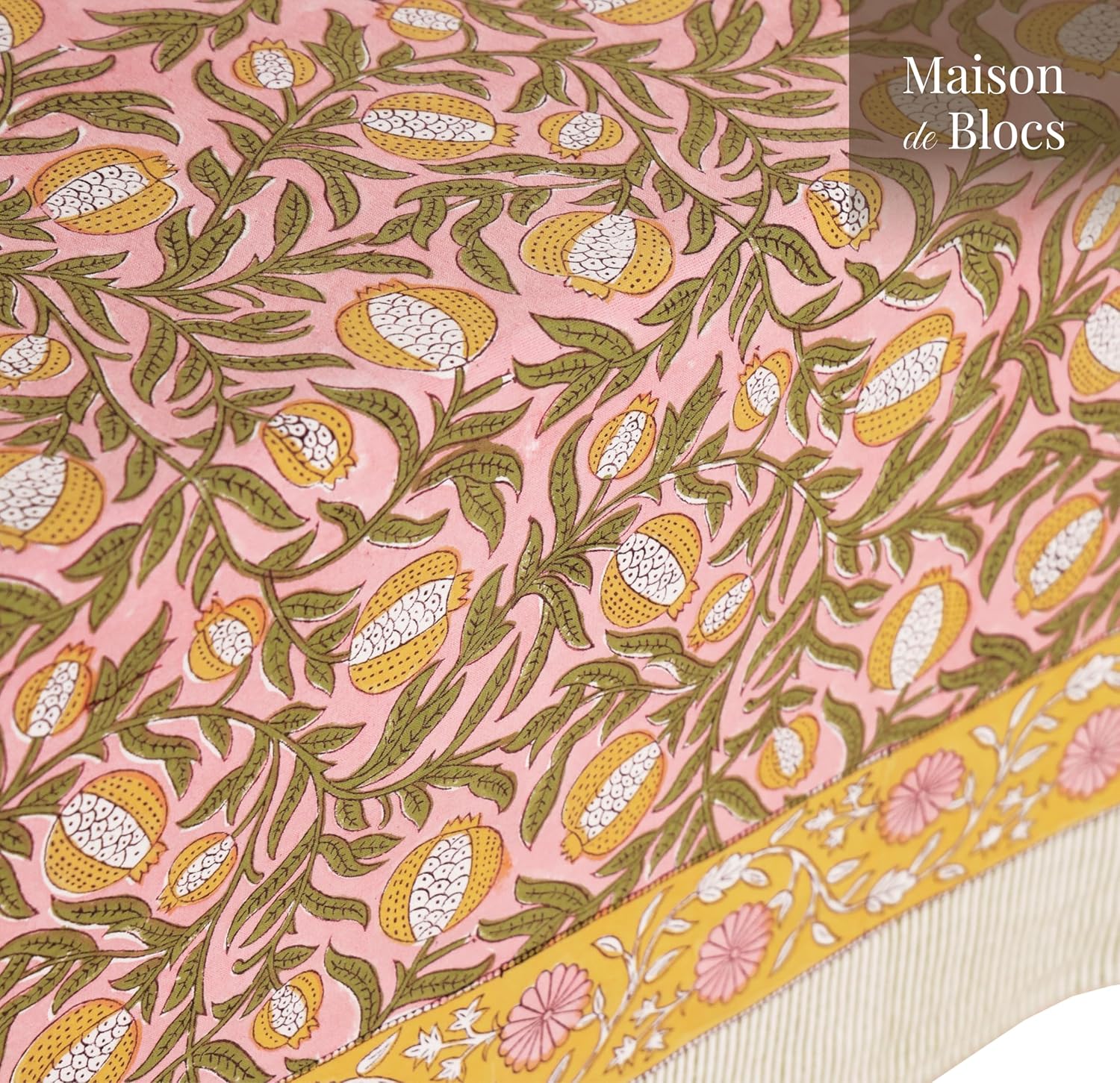 Handcrafted 100% CottonHand-Block Printed Rectangle Tablecloth, Washable & Durable, Perfect for Dining, Weddings, Picnics, Barbecues, and Festive Gatherings (Flamingo)