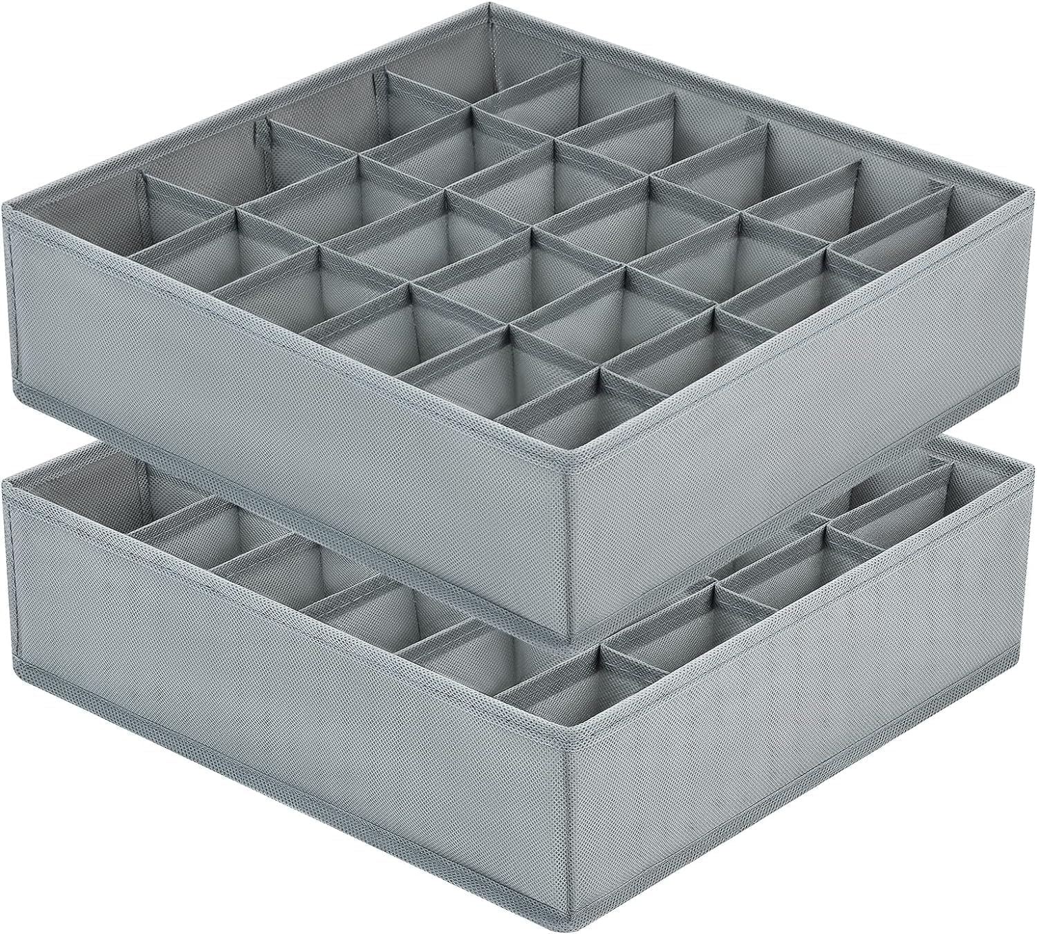 Joyoldelf 2 Stück Aufbewahrungsboxen für Socken und Unterwäsche, 24 Zellen Faltbare Boxen (Faltbox, Drawer Dividers, Schubladen Organizer Stoffboxen zum Aufbewahren von Socken（Grau）
