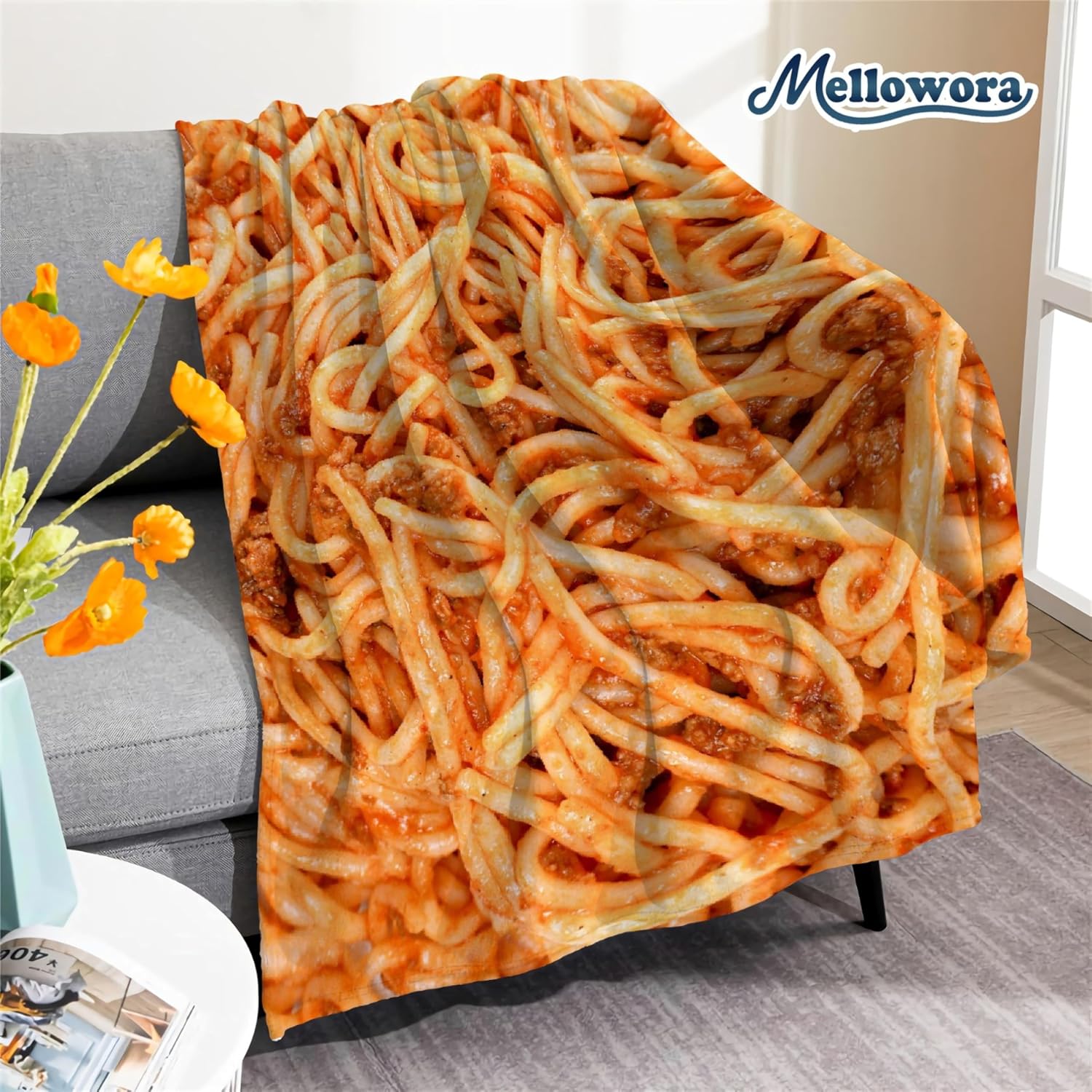 Italian Spaghetti Blanket, Funny Realistic Food Beef Spaghetti Throw Blanket for Kids, 50"x40" Pasta Noodle Plush Novelty Gifts for Girls Boys, Lightweight Flannel Spaghetti Blankets for Sofa Bed Car