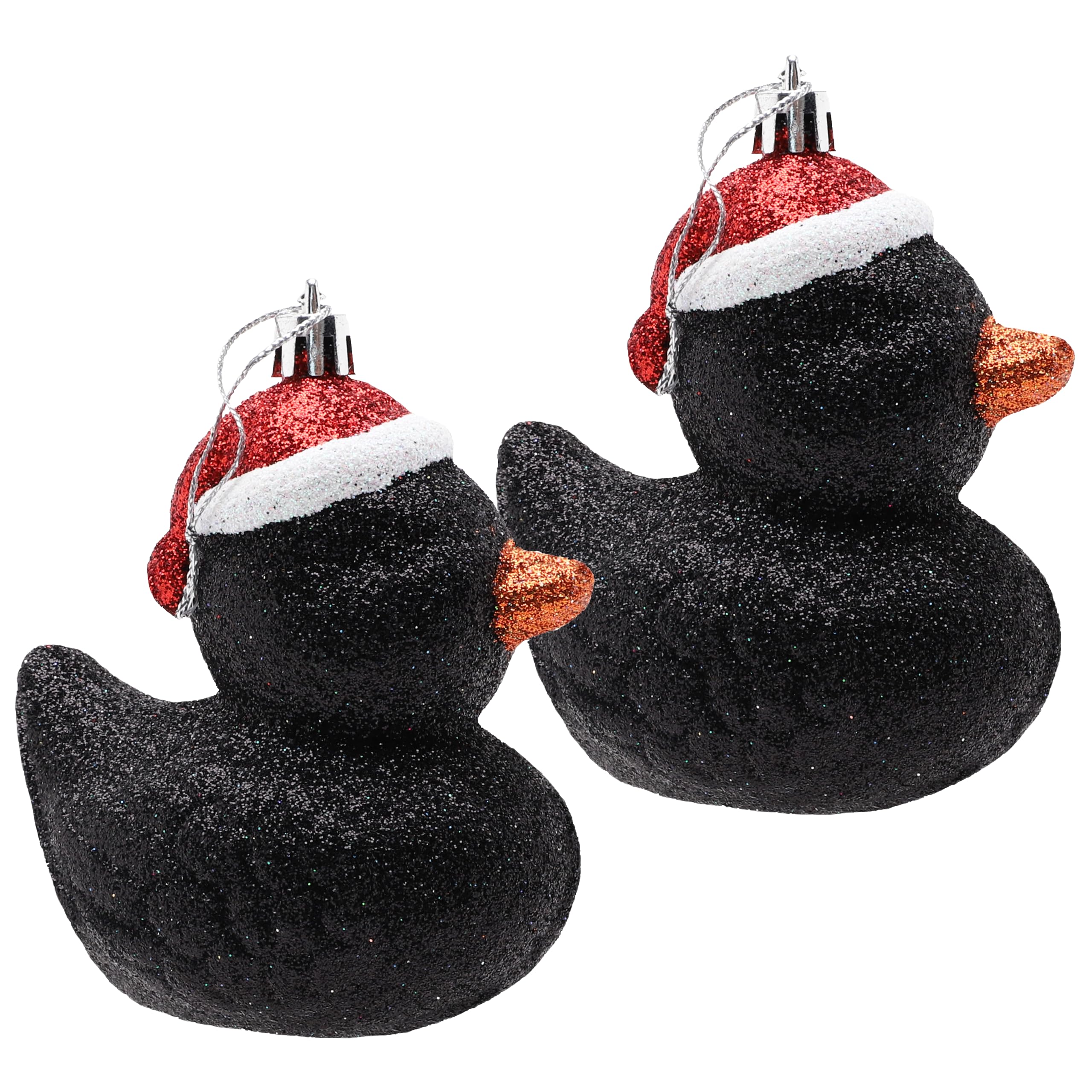 Christmas Concepts Black Christmas Concepts® Pack Of 2-110Mm (4.3") Glittery Festive Duck Baubles - Christmas Tree Decorations