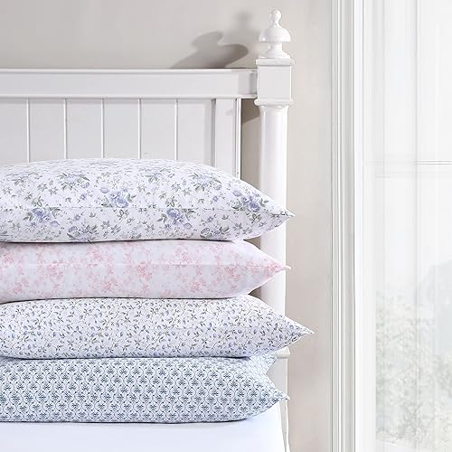 Miniatura 10 de Laura Ashley Home Juego de ropa de cama tamaño King de satén de algodón suave, elegante y transpirable, rosa Bella