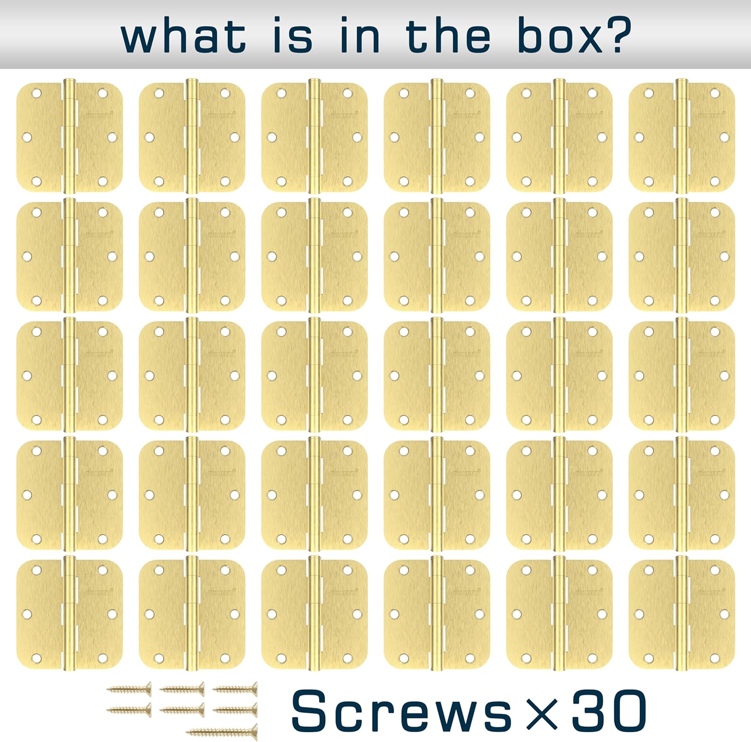 30 Pack Brushed Gold Door Hinges 3.5 Inch, 5/8" Radius Rounded, Standard Residential for Doors,Sturdy Hinges