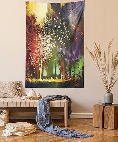 Miniatura 111 de Ambesonne Tapiz de fantasía, paisaje de fantasía con reloj, rayos de cielo de ensueño desde el techo, arte ficticio, colgante de pared ancho para