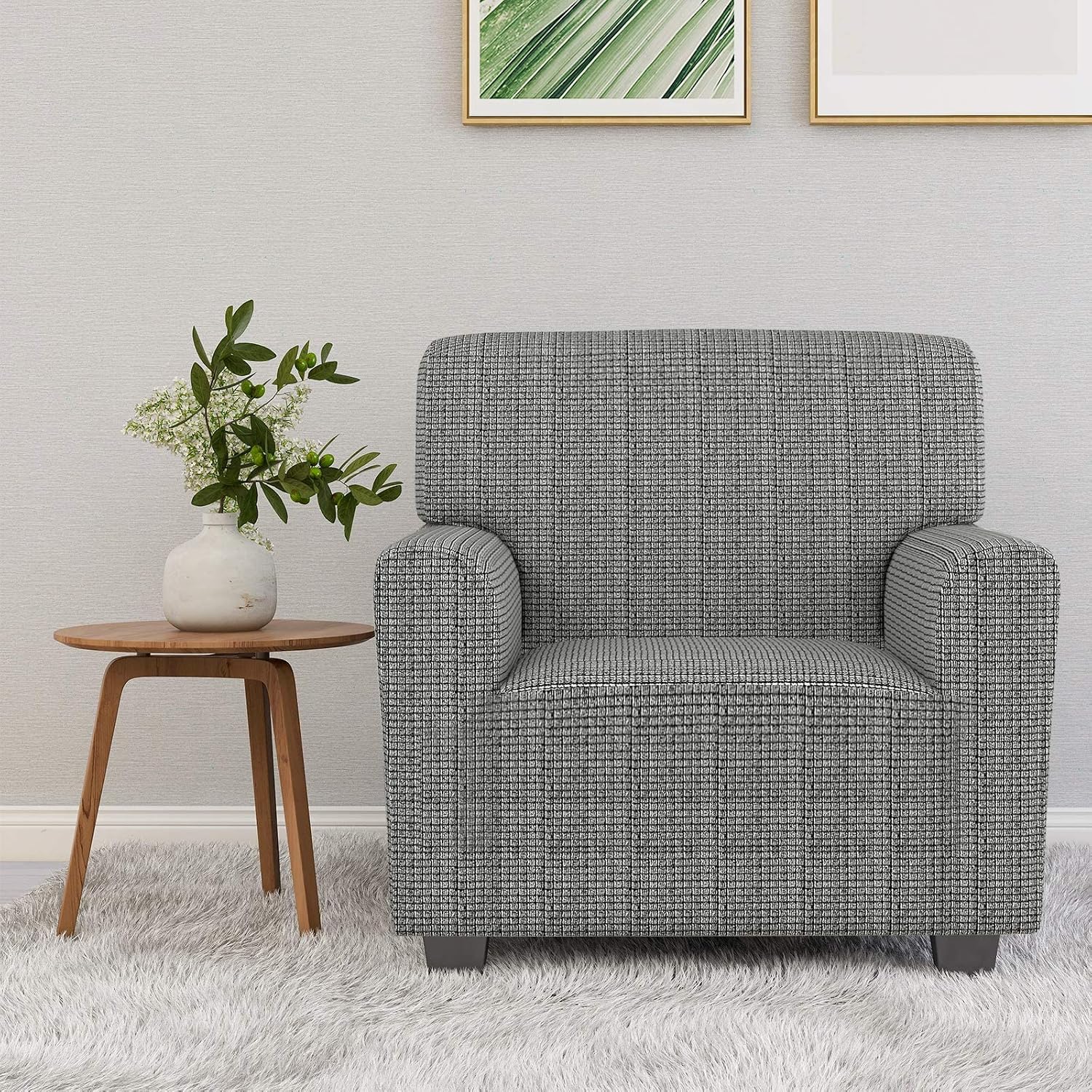 znsayotx chair slipcovers with arms for living room high stretchy spandex pet friendly armchair furniture protection covers (black and white, chair) small black and white