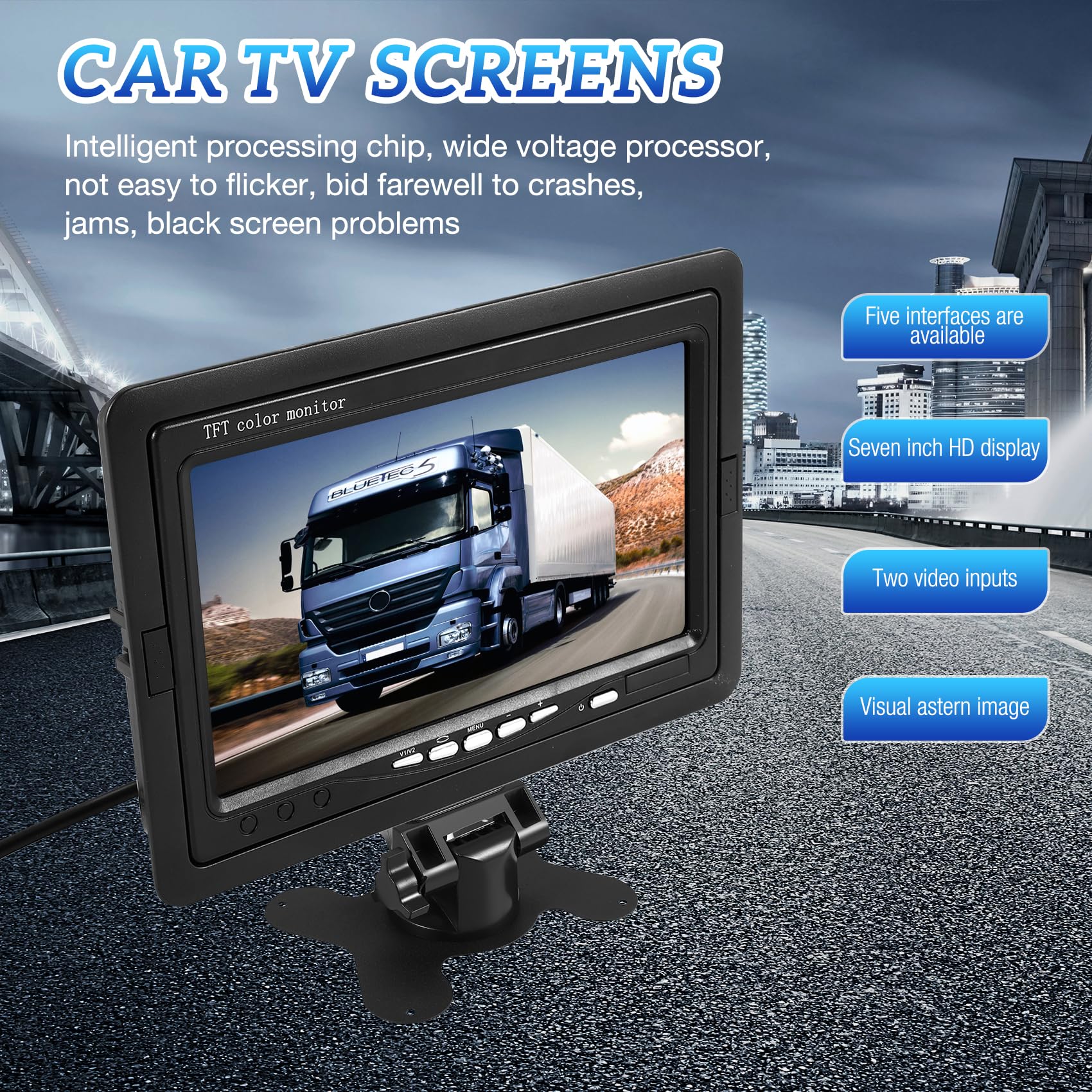 Mini TV 7" HD Moniteur 800 x 480 Portable Voiture LCD Écrans sur DVD/CMMB Deux Entrées pour Voitures Camions