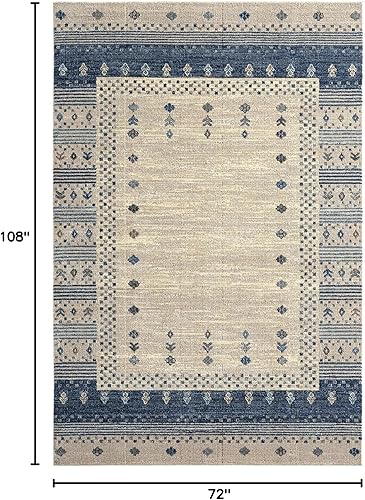 Miniatura 2 de Abani Southwestern Mesa Collection - Alfombra decorativa con borde azul y beige de 6 x 9 pies