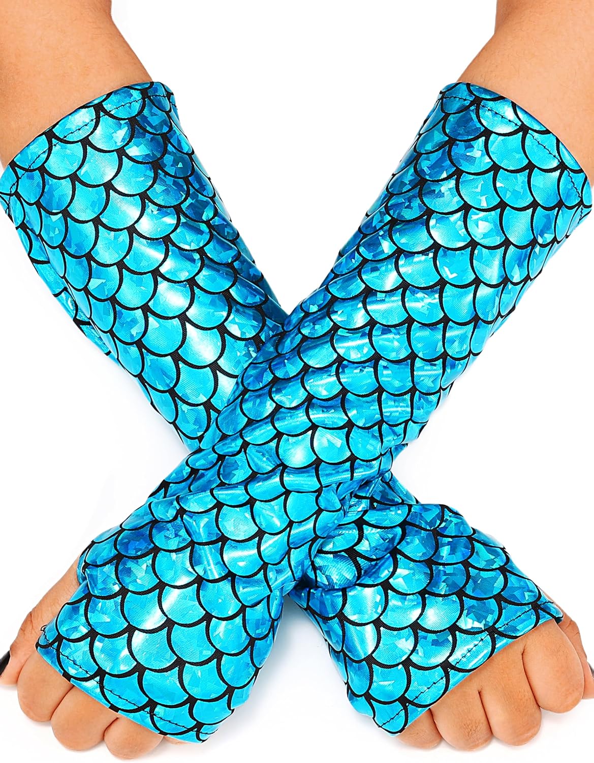 Mermaid Christmas Fish Scale Gloves Fingerless Metallic Arm Sleeves for Women