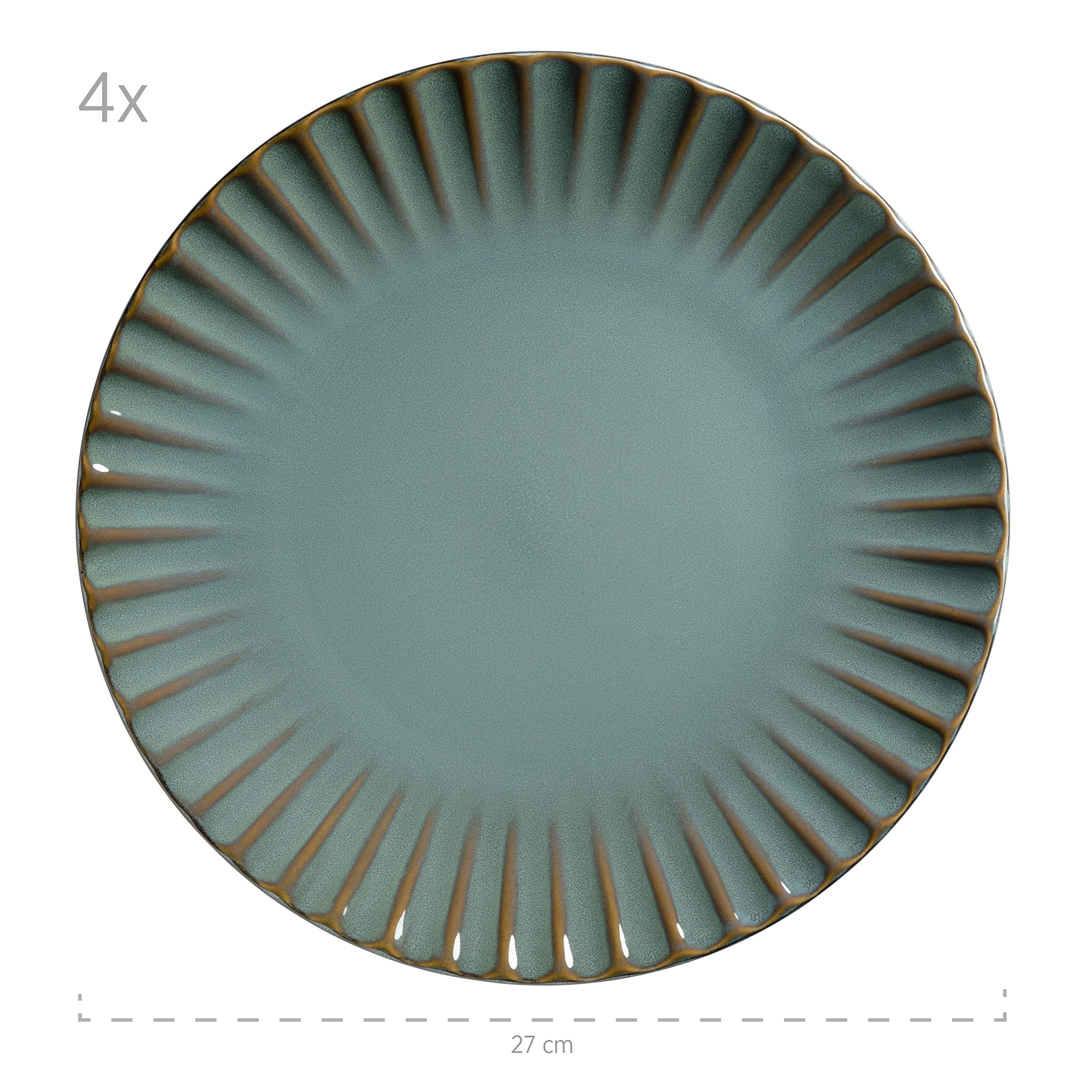 MÄSER 931964 Série Confino Service de table pour 4 personnes au look vintage moderne 20 pièces en céramique bleu pétrole avec accents noirs