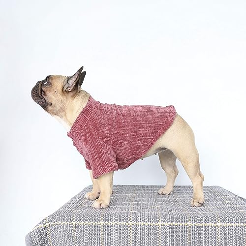 Miniatura 8 de iChoue Suéter cálido de invierno para mascotas, ropa de cuello alto para bulldog francés, pug boston, terrier, de pana, para clima frío, color