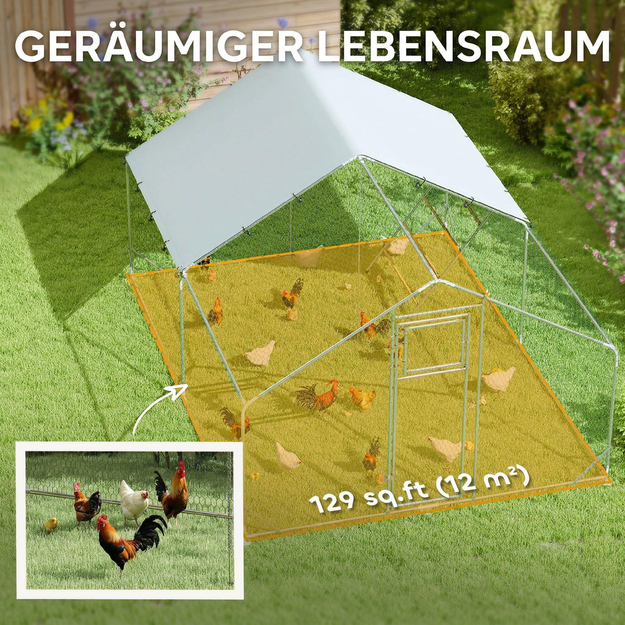 PawHut Pollaio con recinto 3x4x2m per 12-18 galline Argento
