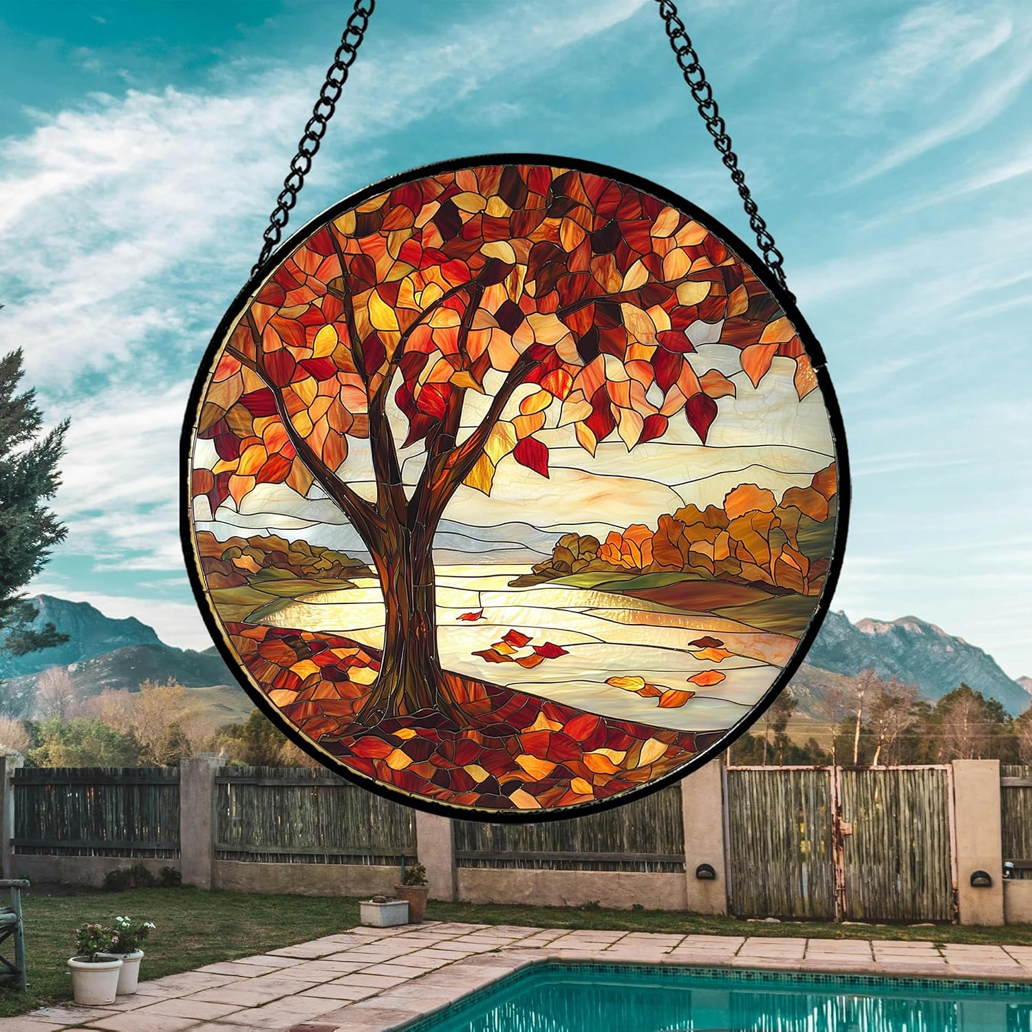 Fall Maples River Stained Glass Window Hanging Decor Gifts for Women 12" image 3
