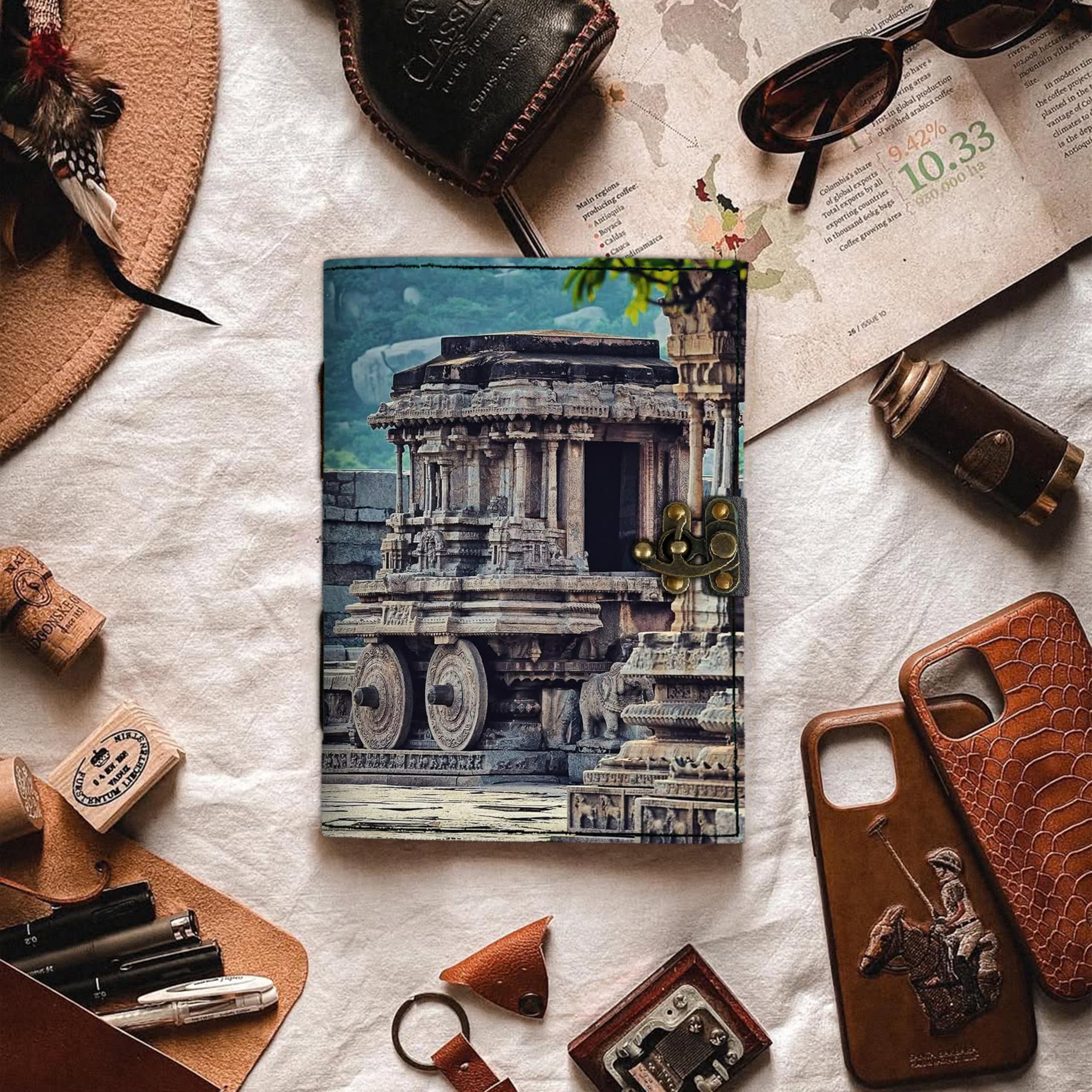 Mr KRAFT Handcrafted A5 120 GSM Premium White Paper Sun Tample UV Print Diary Leather Journal with Unique UV Print Writing Diary Notebook Unruled Personal Diaries for Men,Women-5x7 (MR-3)