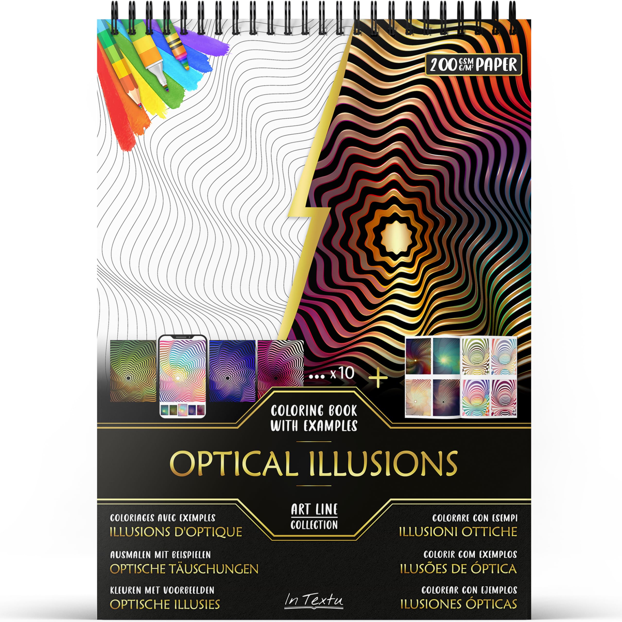 In Textu Colouring Book – Optical Illusions – Adult And Teen Coloring Book With Inspiring Colored Examples – Premium 200 Gsm Paper – Fine Spiral Binding – Relaxing And Hypnotic Coloring Experience