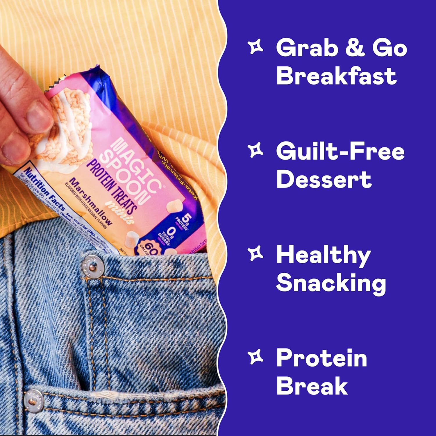 MAGIC SPOON Mini Treats - 5g Protein, Low Carb, Keto Friendly, 1g of Sugar, Gluten Free, Crispy Treat Protein Bar Cereal Bar, On-The-Go Healthy Snack (Marshmallow, 32 Mini Bars)