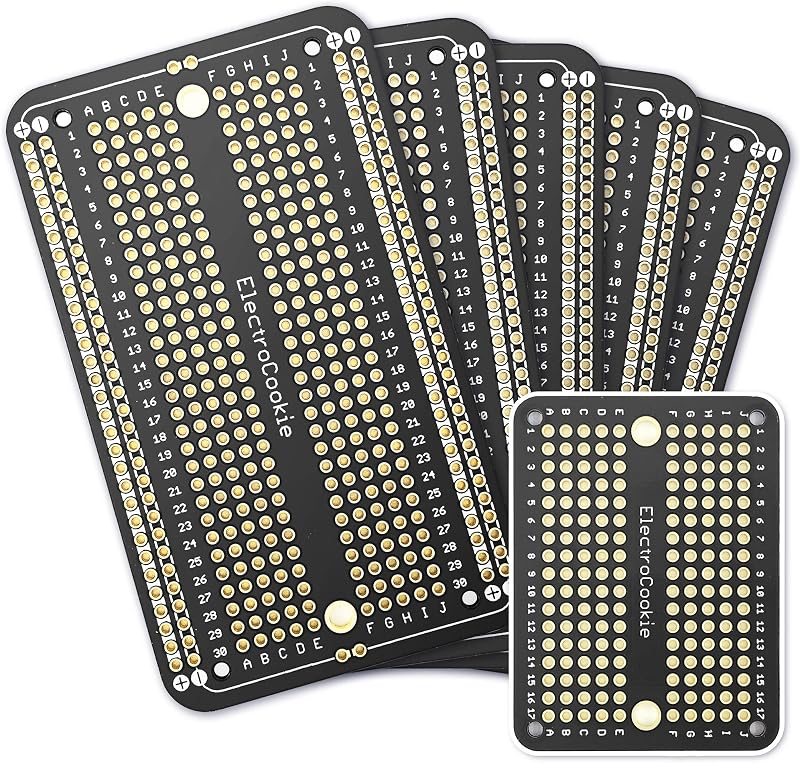 ElectroCookie Prototype PCB Solderable Breadboard for Electronics Projects Compatible for DIY Arduino Soldering Projects, Gold-Plated (5 Pack + 1 Mini Board, Matte Black)