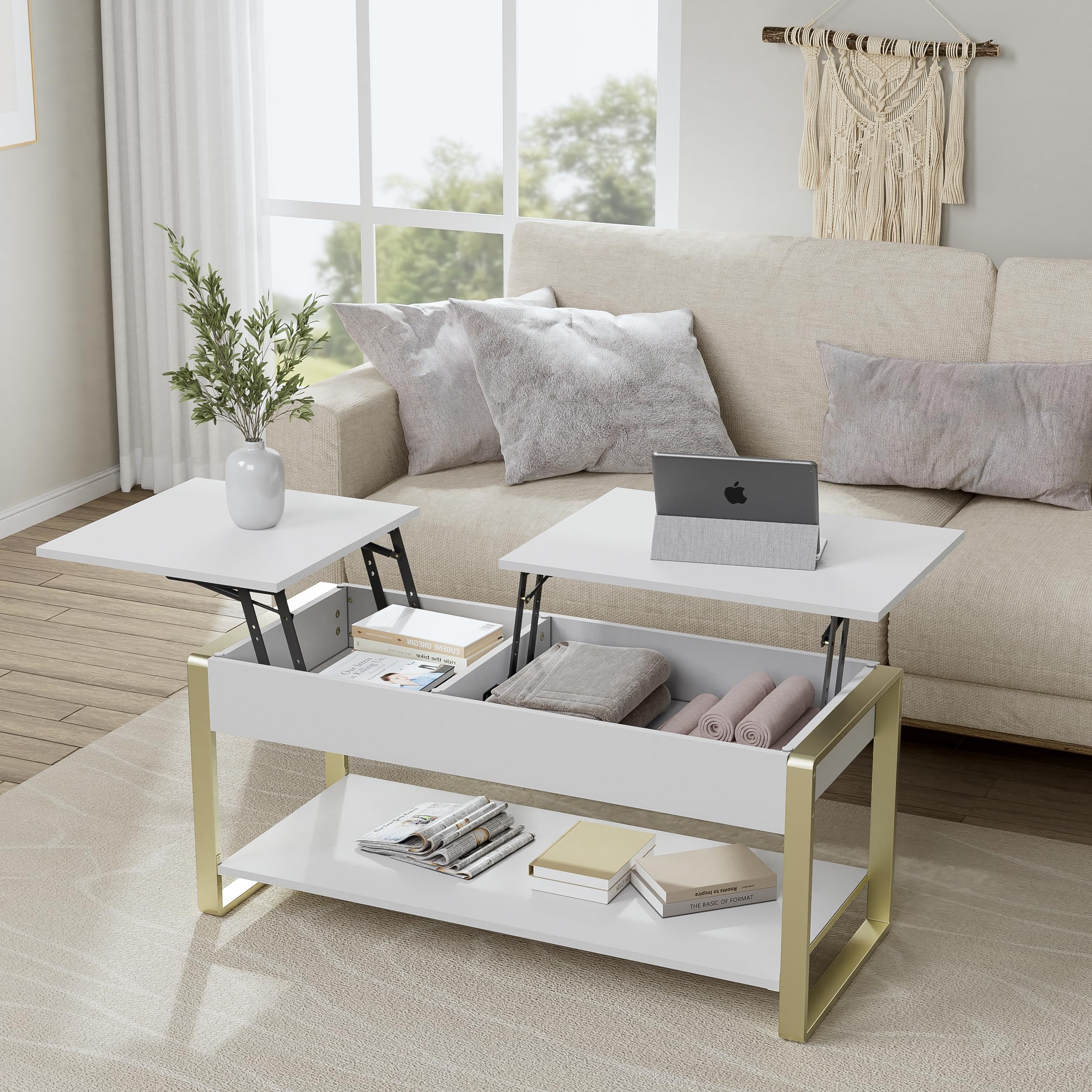 Tavolino Da Salotto Moderno Con Luci LED E Controllo Bluetooth - 70x70x36 Cm, Bianco - Foto 10