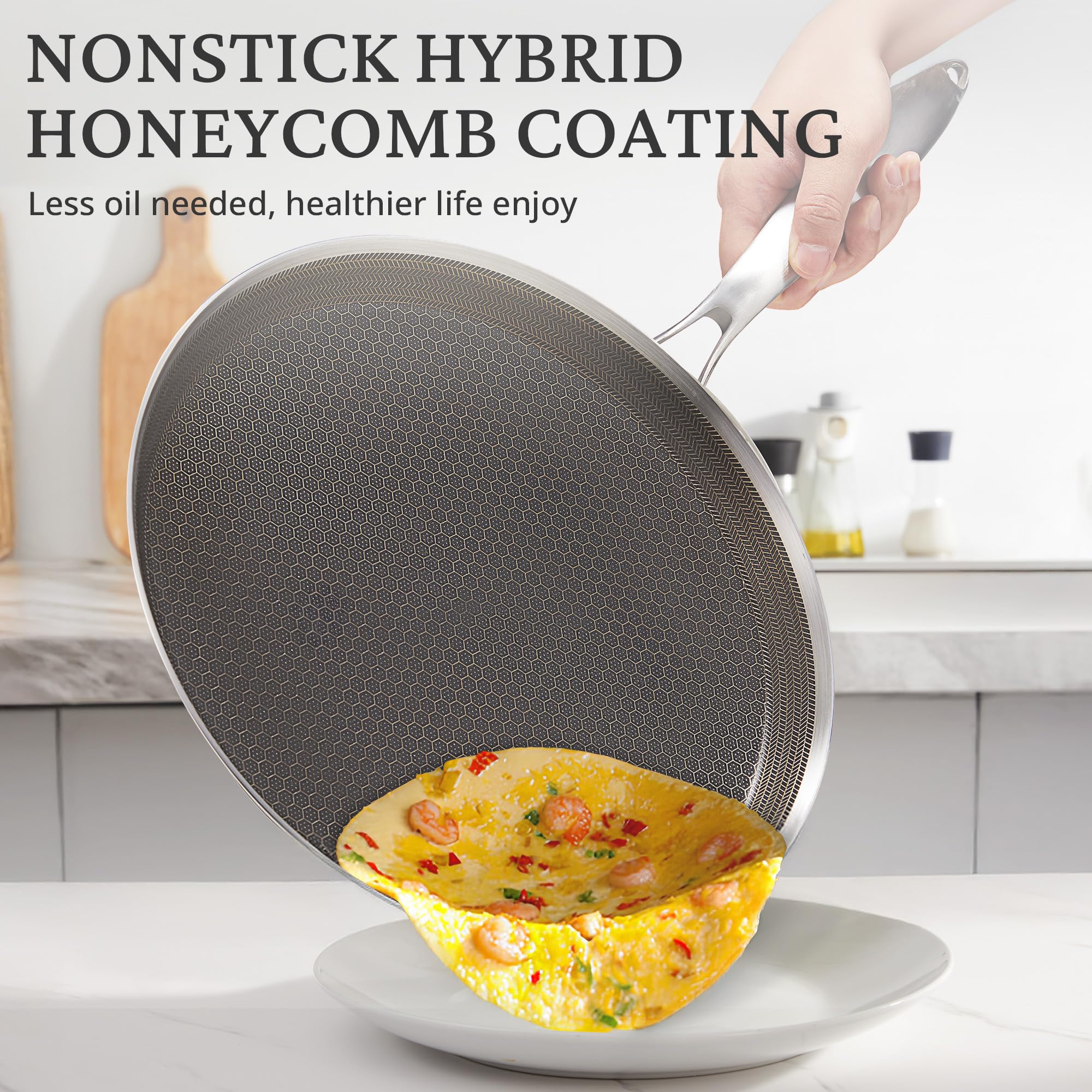 KOKHUB Dosa Tawa - Padella per crepe in acciaio inox, 28 cm, antiaderente, per piano cottura a induzione, elettrico e a gas, padella piatta, padella Chapati, Roti Tawa, colore: nero