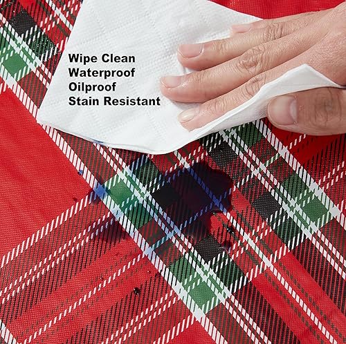 Miniatura 5 de Newbridge Hamilton - Mantel de vinilo navideño a cuadros cuadros rojos y negros, mantel tradicional de vinilo a cuadros navideños con reverso de
