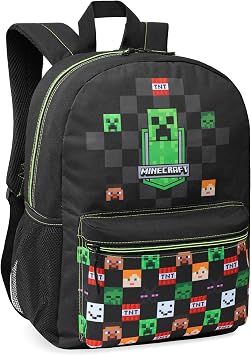 Minecraft Boys' Backpack 46 x 32 x 16 cm Adjustable Travel Bag for School and Travel Padded School Backpack with Mesh Pocket Gaming Gifts for Children Black