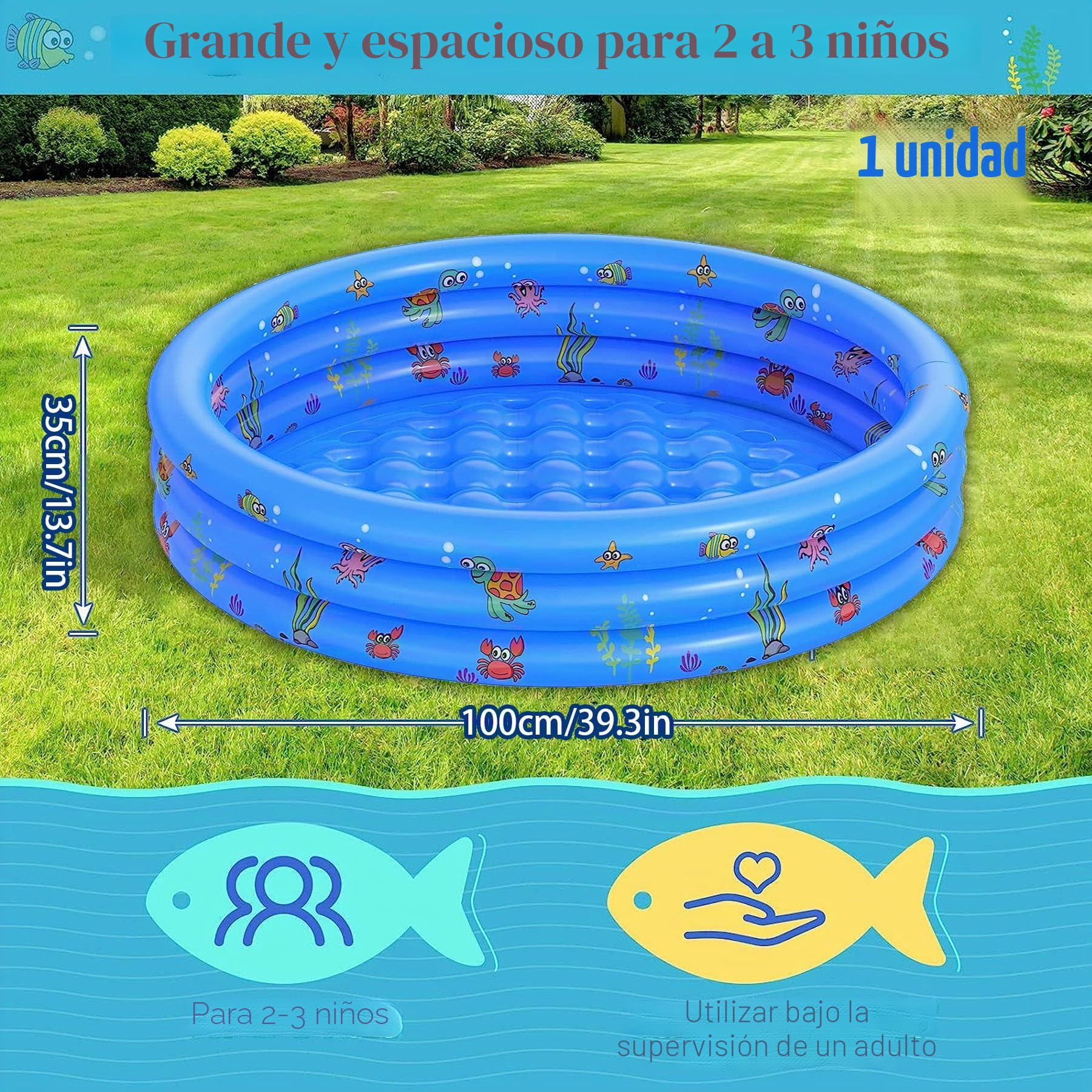 Piscina Hinchable,Piscina Hinchable para Bebés,Piscina Inflable Infantil,Piscina Infantil,Piscina Inflable Niños,3 Aros Piscinas Hinchable,Piscina Hinchable Redonda,Piscina de Agua para Niños