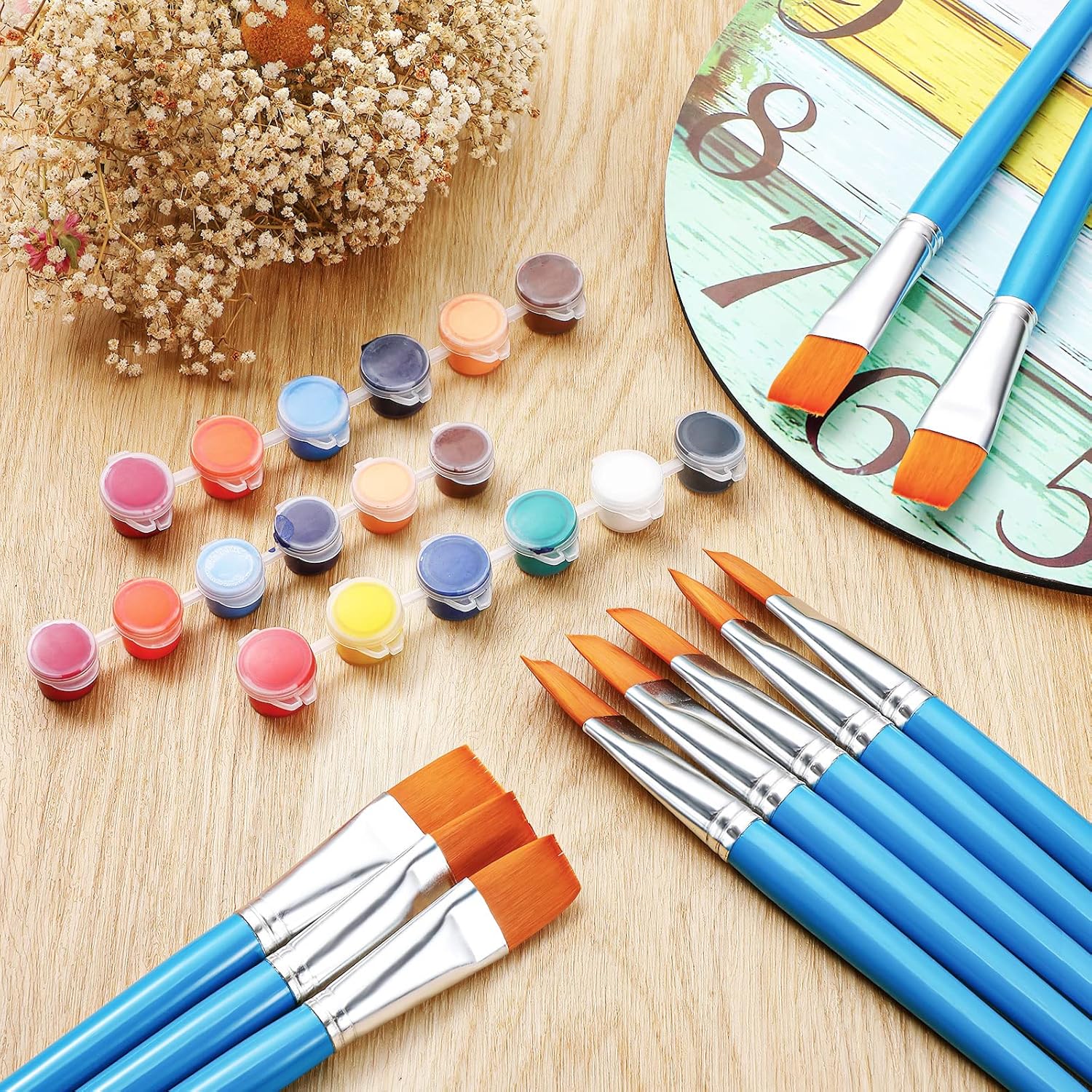 Zonon 30 Pieces Paint Brushes Bulk Small Flat Top Acrylic Oil Paint Brush for Artists Mini Touch up Crafts Detail Painting(1 Inch,Blue)