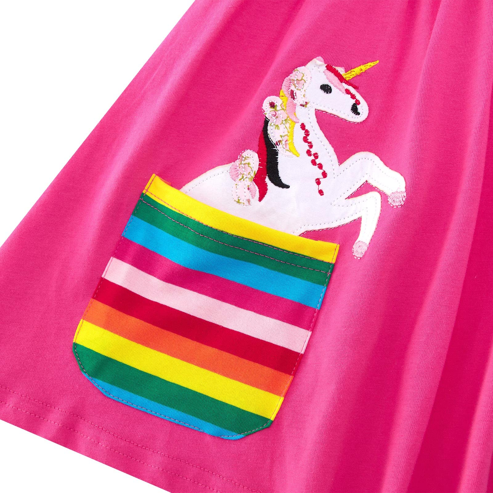 SFreeBo Mädchen Kleider Einhorn Regenbogen Kleid Kinder Mädchen Geschenk Baumwolle Bunt Kleider für Mädchen 104 110 116 122 128