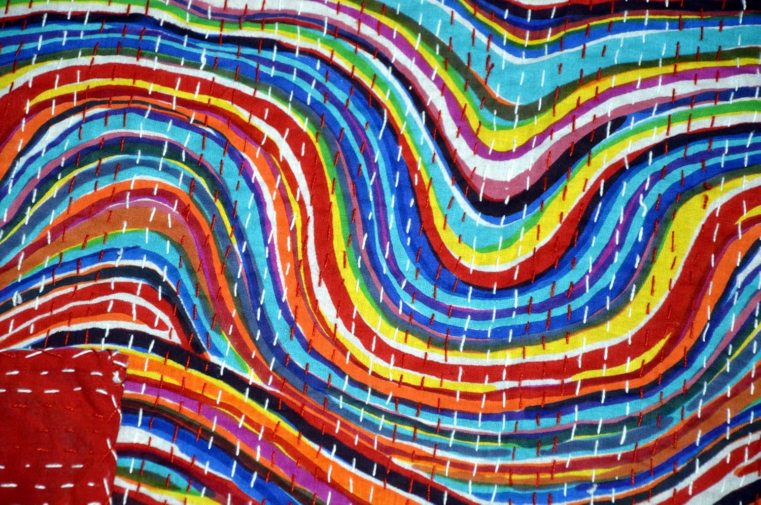 Marusthali indian quilt, kantha quilts, boho quilt, cotton quilts, indian quilted bedspread, handmade quilt, throw reversible blanket bedspread (Multi Lahariya)