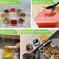 Vista 8 de Recipientes de 4 onzas y 2 onzas con tapas (paquete de 200), pequeños recipientes de plástico para condimentos con tapas, vasos de gelatina, tazas