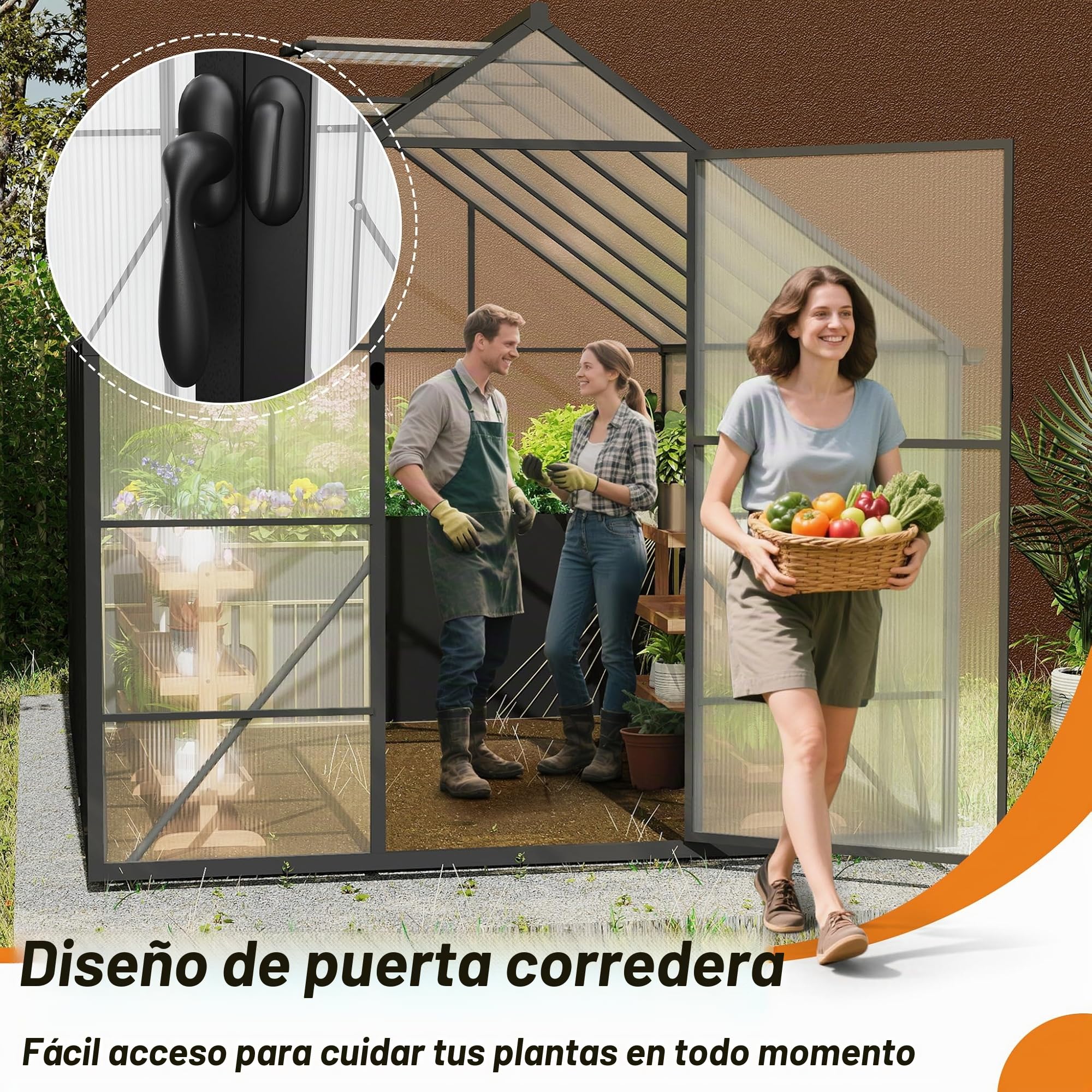 Invernadero de aluminio con PC paneles transparentes, claraboya, puerta y fundaciones, 305x250x205cm invernada tienda de jardinería accesible, vivero de cultivo para jardín y exterior