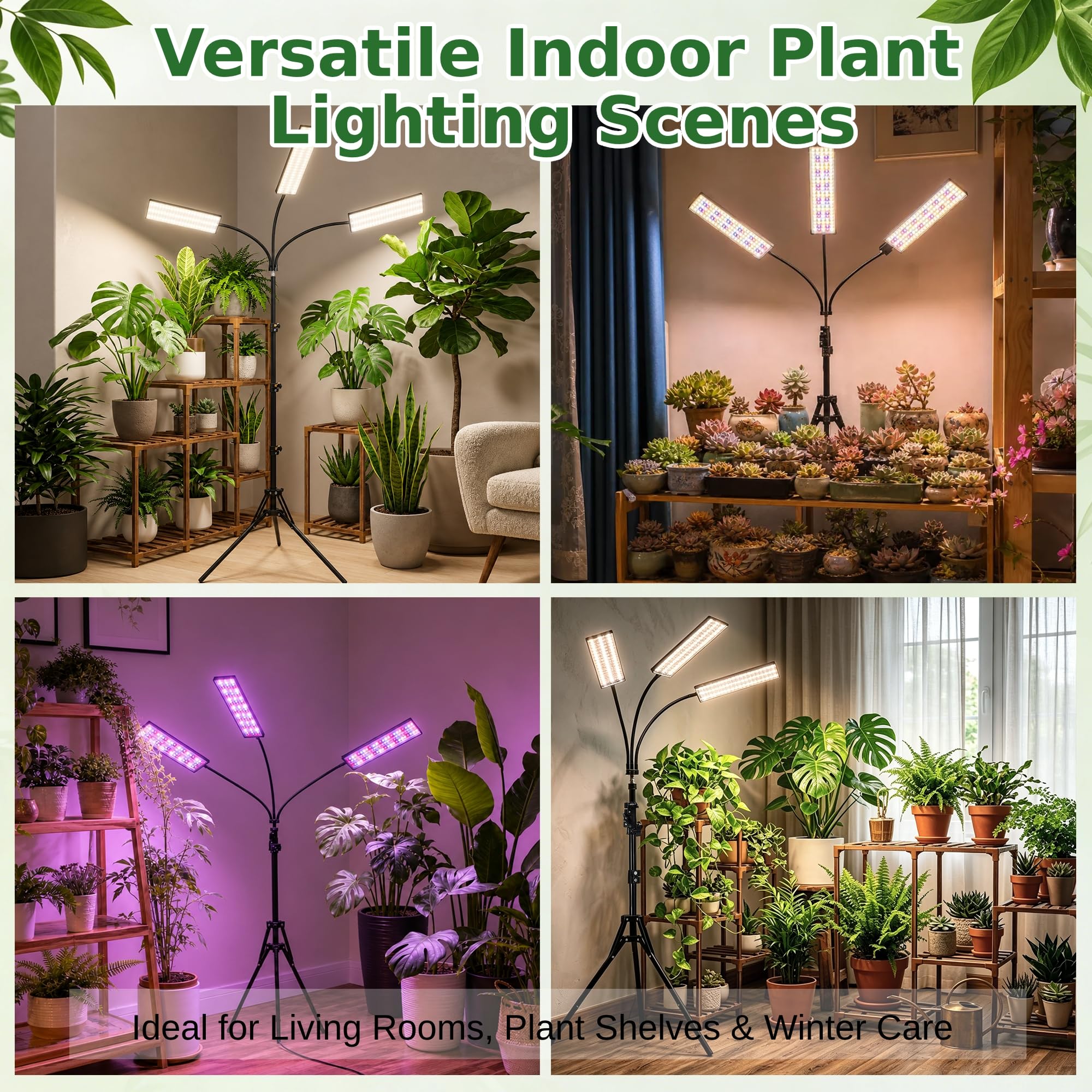 Lámpara LED de Espectro Completo con Soporte, 30 W 360 LED Grow Light, Regulable, Temporizador de Ciclo 3/9/12H, Altura Regulable 80-170 cm