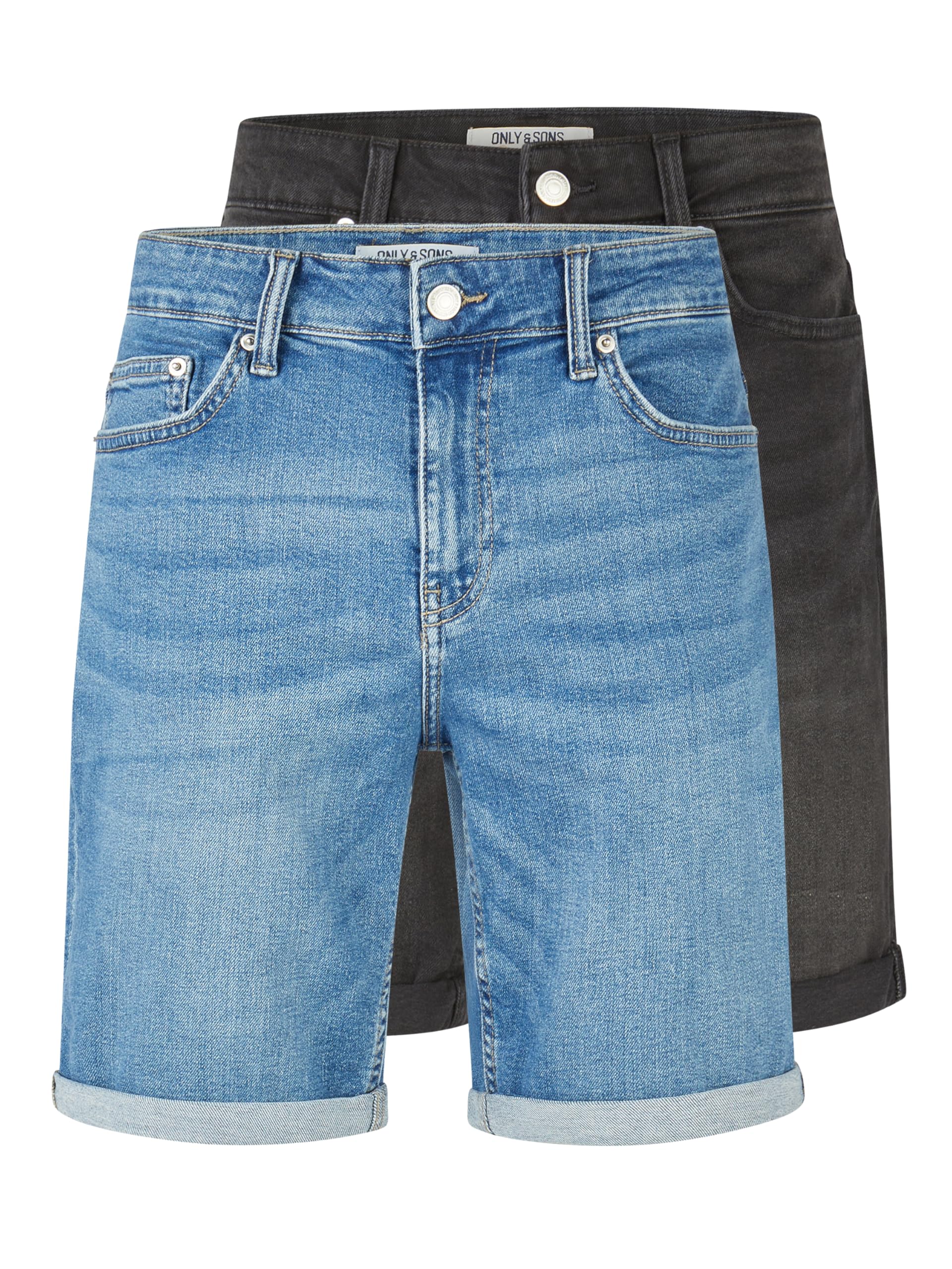 Only & Sons Kurze Jeans Herren ONSPLY 2er Pack Regular Fit Shorts Basic Hose Denim Bermuda Sommerhose Einfarbig Schwarz Blau S M L XL XXL