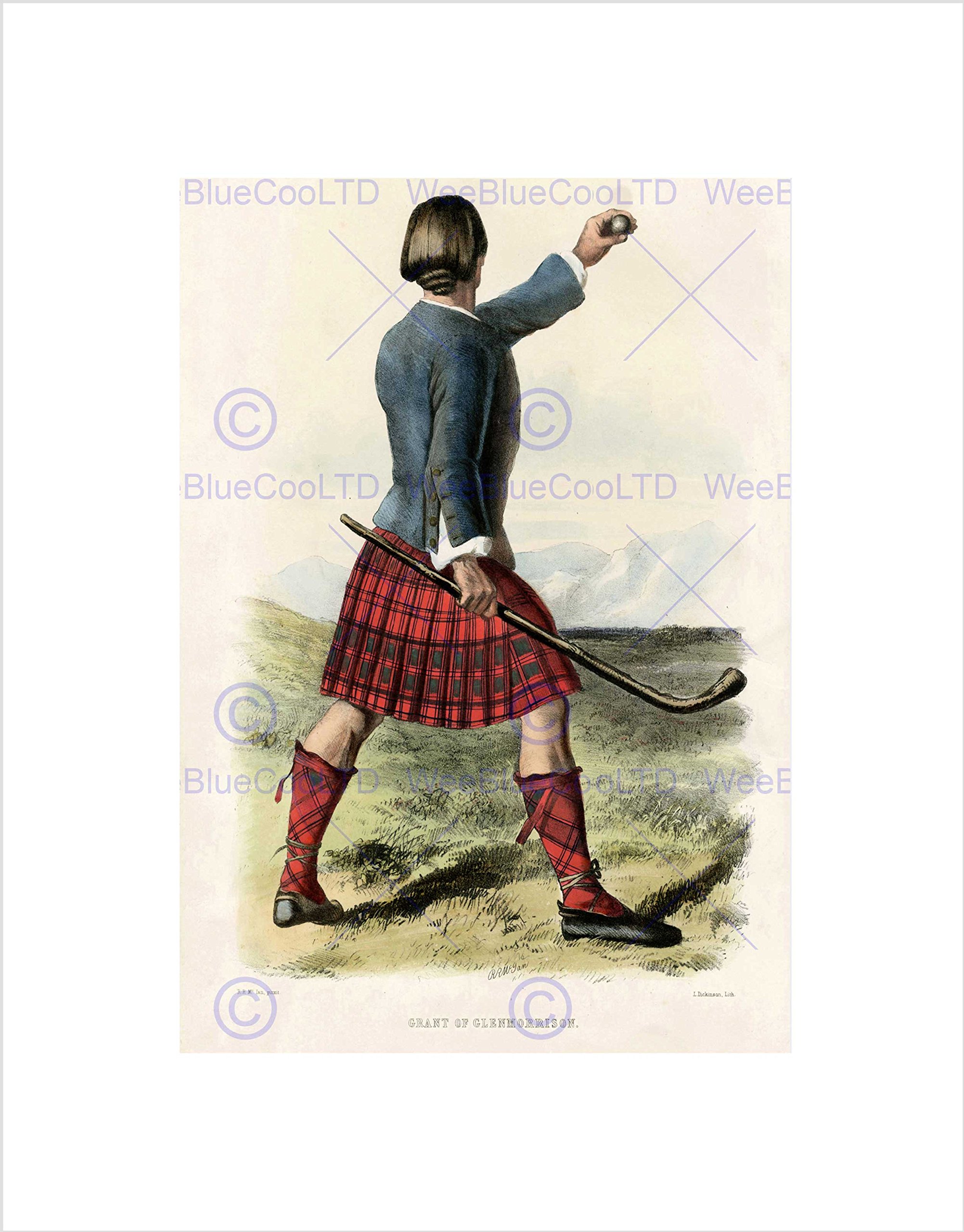 Wee Blue Coo Highland Clan Scotland Tartan Grant Glenmorrison Wall Art Print