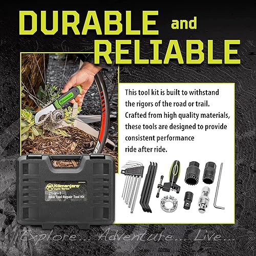 Miniatura 6 de Kilimanjaro Cycle Series - Juego de herramientas de reparación de bicicletas de 21 piezas, llave de radios, palancas de neumáticos, llaves