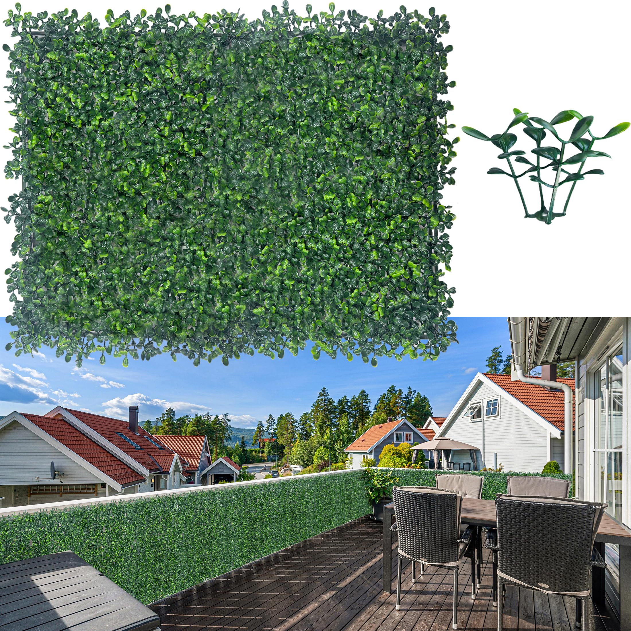 12 Pannelli In Legno Di Bosso Artificiale 25x25 Cm Con 100 Fascette - Siepe Da Parete Per Esterni E Interni, Protezione UV, Verde, Per Recinzioni E Decorazioni