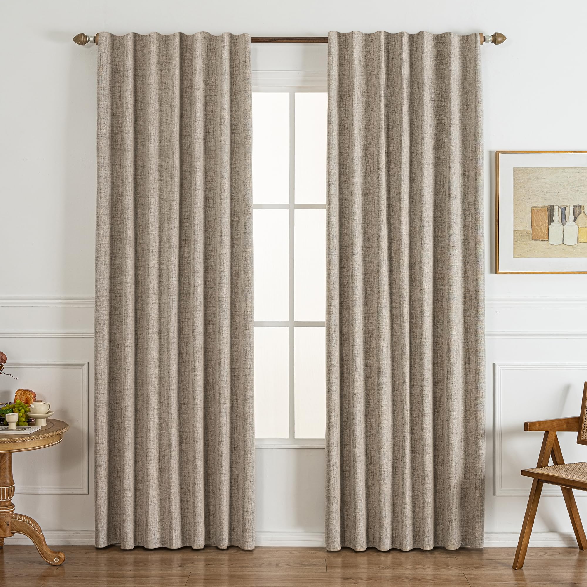 Gleantdeco Vorhänge mit Kräuselband Blickdicht Thermo Vorhang für Schlafzimmer Wohnzimmer Fenster Plisseé Leinenoptik Verdunklungsvorhänge 2er Set