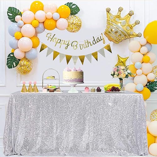 Trlyc Mantel de lentejuelas  Mantel de lentejuelas de 60 x 84 pulgadas, mantel plateado brillante para fiesta, decoración de mesa rectangular para