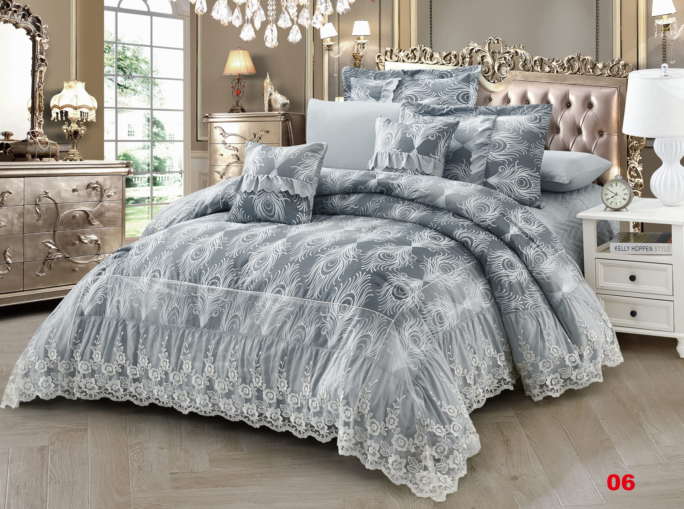 PANORAMA HOME-evaleen 8pcs Microfiber Cotton Comforter, Super King Size Quilt Bedding Sets, Lightweight Comforters for All Season (Evaleen 06)