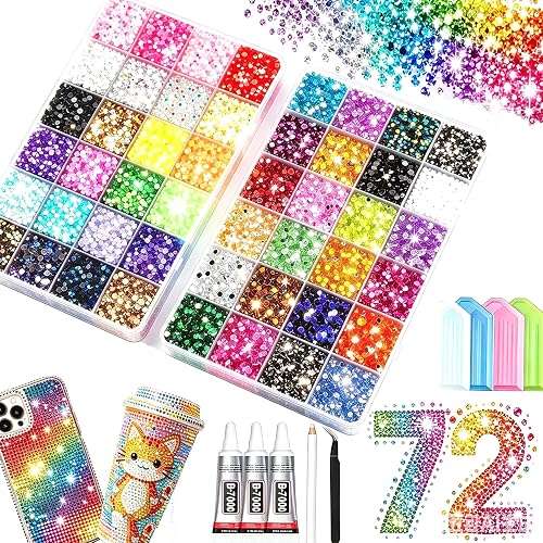 Bedazzling Kit 72 Colors 72000PCS Jelly Bedazzled Kits, 3mm Flatback Gems for Bedazzling, Bedazzler with Tools & 3 B-7000 Glues, All-in-One Bedazzle Kit for DIY Crafts & Party Decorations