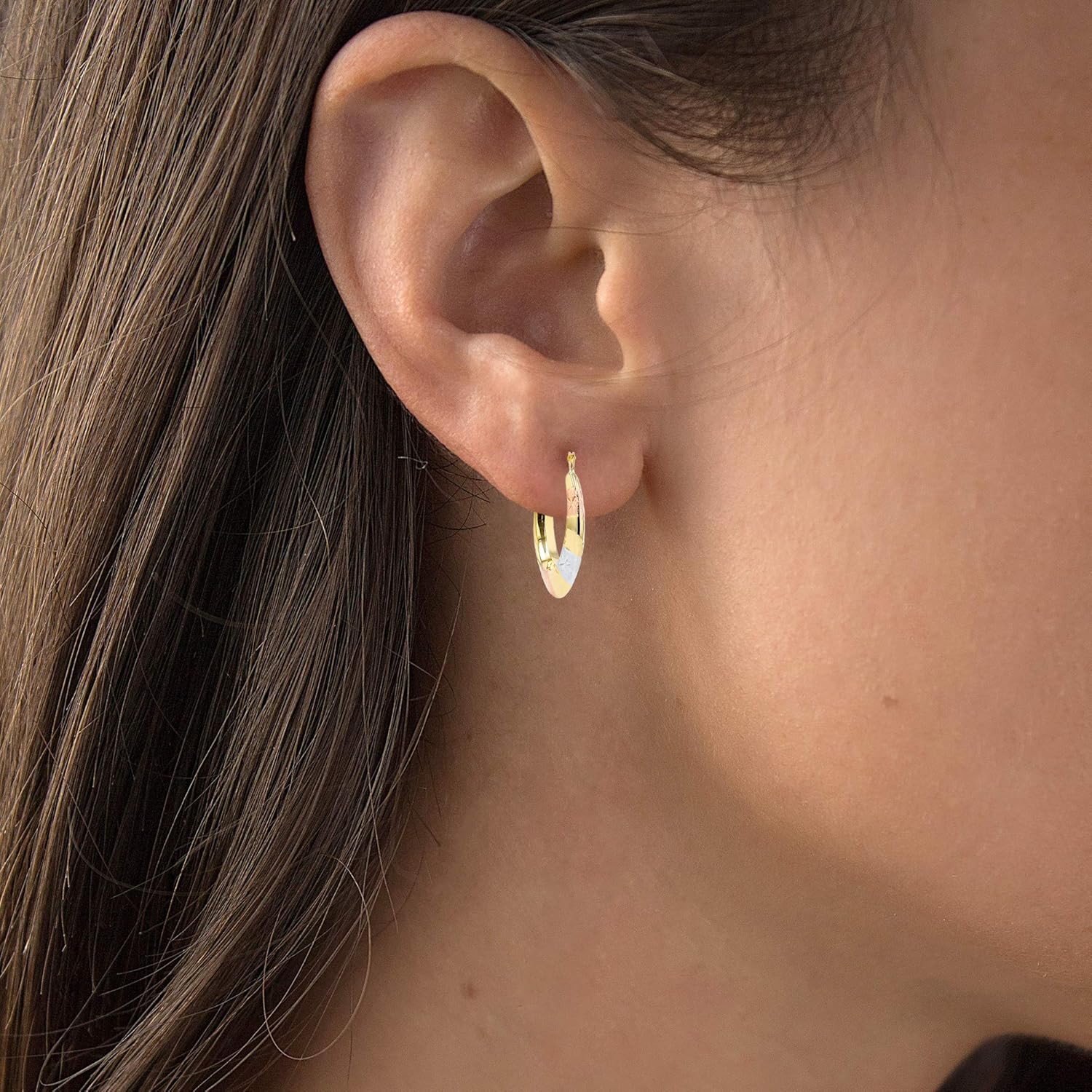 14K Gold Polished & Matte Diamond Cut Star Hoop Earrings For Women | 3.60x23mm Hoops | Earrings For Sensitive Ears | Solid Gold Earrings For Women - Image 3