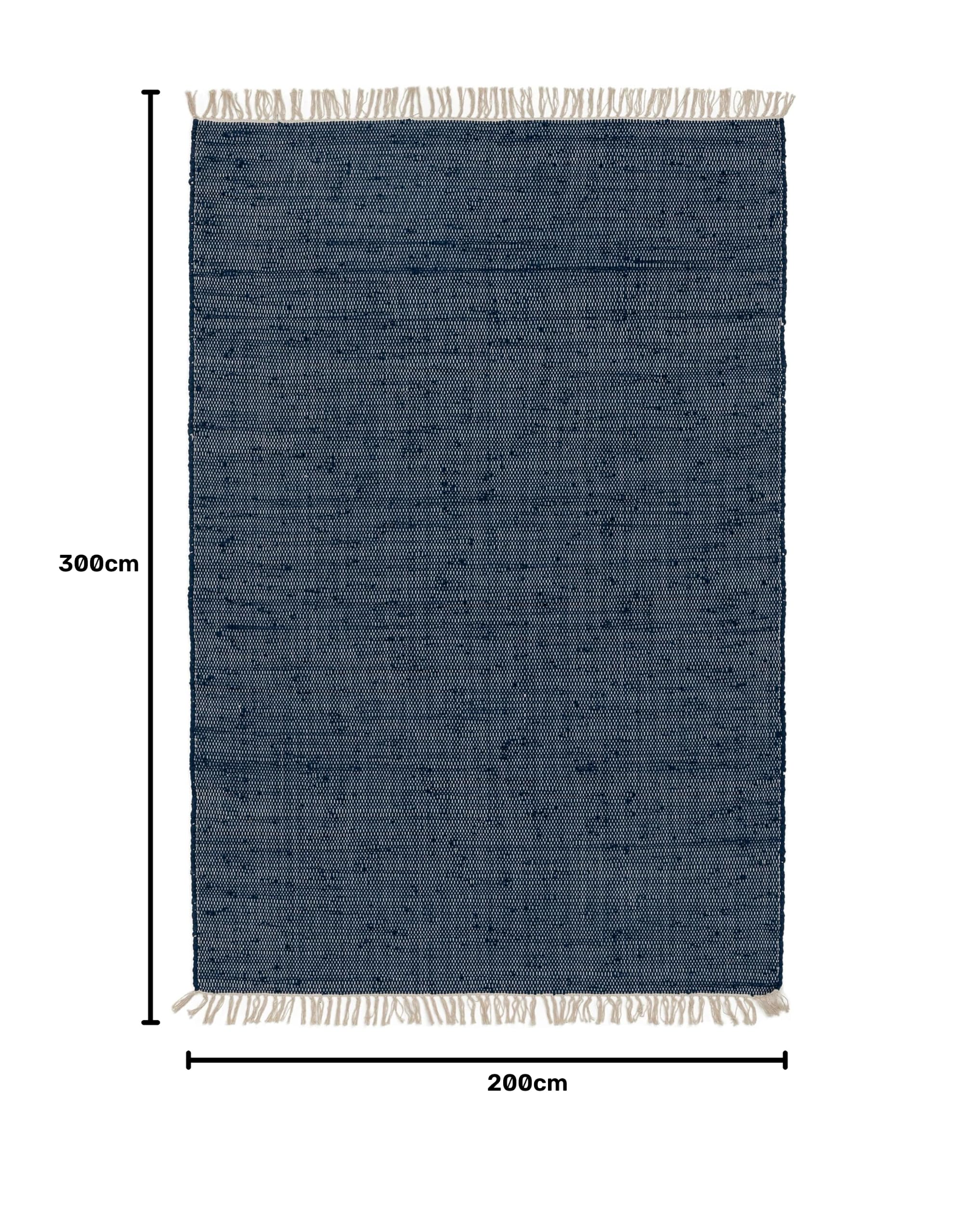 Interiyou dywan salon bawełniany Toledo - 200x300 cm Granatowy - Ręcznie tkany z frędzlami, sypialnia, pokój dziecięcy, jadalnia, kuchnia, przedpokój