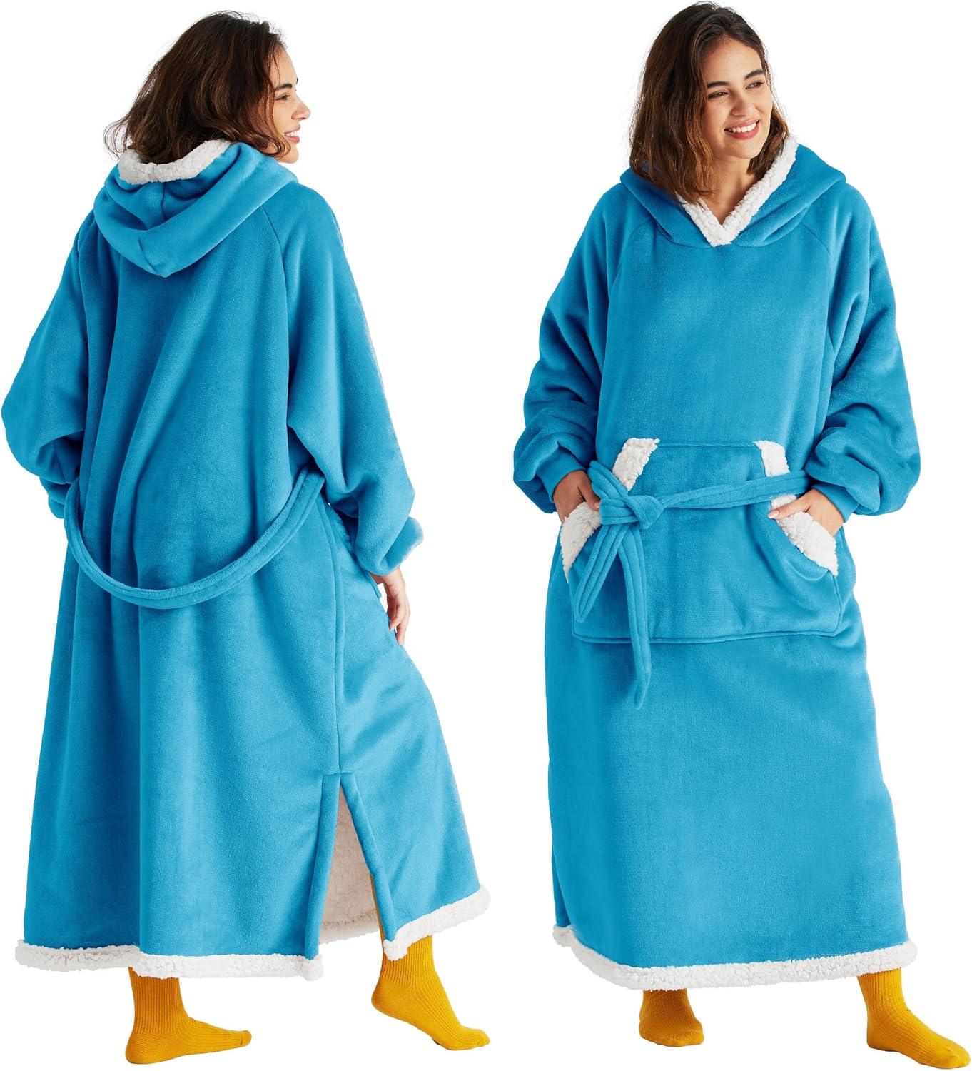 Bedsure Wearable Blanket Hoodie, Long Hooded Blanket Sweatshirt as Mothers Day Gifts for Mom, Cozy Sherpa Hoodie for Adult, Small, Teal Teens Solid Teal