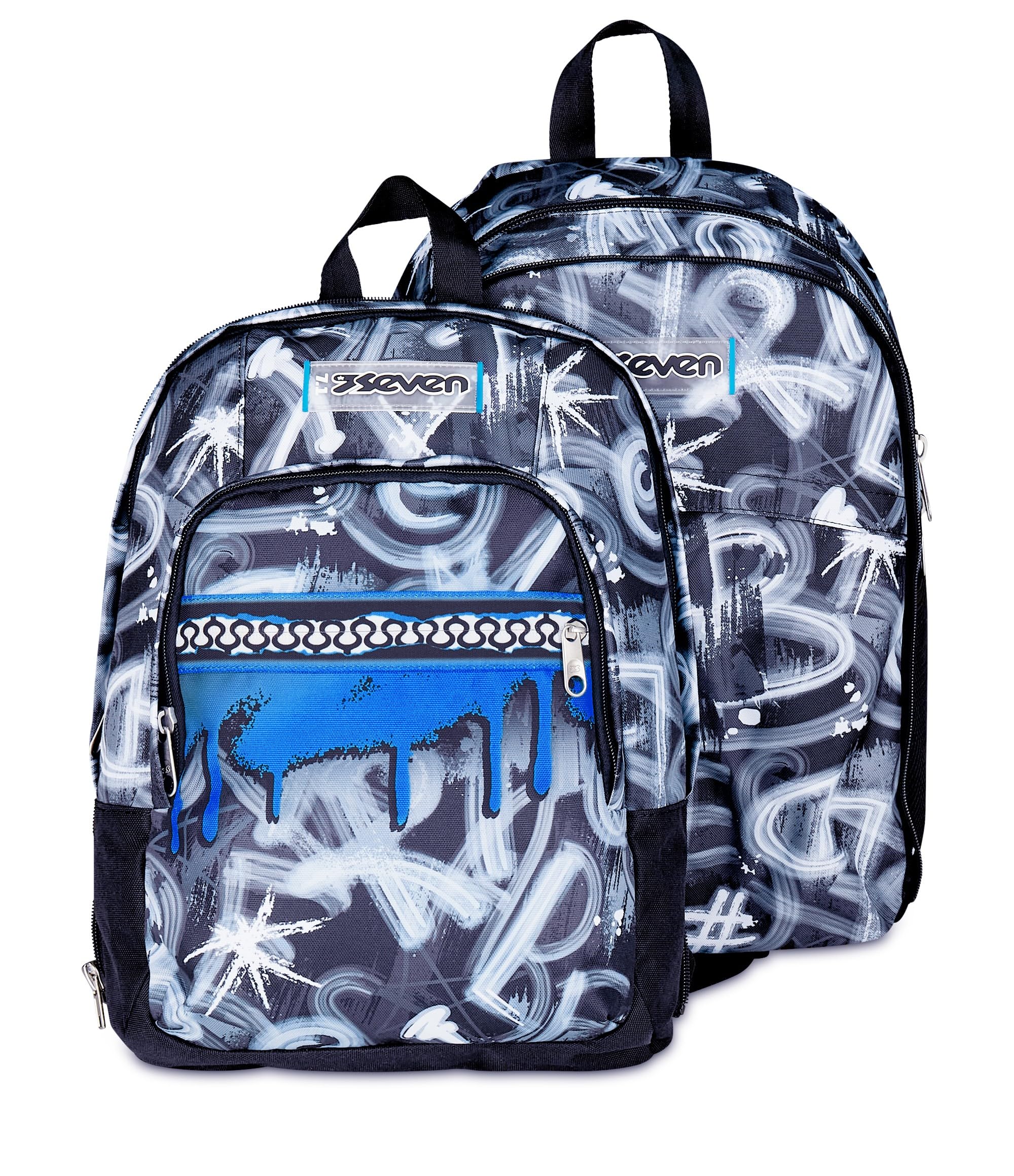 Seven Zaino Scuola Dual Detach, Grigio Azzurro, Doppio Scomparto da 32 L, Con Tasca PC, Tasca Borraccia, Tasca Con Organizer e Scomparto Staccabile, Scuola Media e Superiore, Zaino Ragazzo