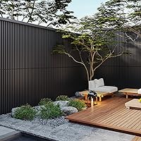 Vista 4 de Yutianli Paquete de 6 paneles de pared de listones 3D WPC parrilla para paredes, panel compuesto de plástico de madera texturizada negra, tira