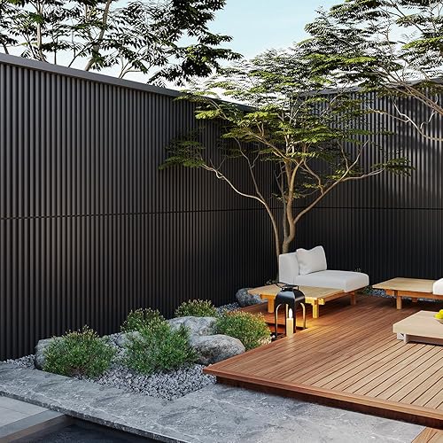 Miniatura 4 de Yutianli Paquete de 12 paneles de pared de listones 3D WPC para paredes, panel compuesto de plástico de madera texturizada negra, tira de madera,