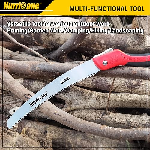 Miniatura 6 de HURRICANE Sierra de poda, 10 pulgadas, sierra de mano plegable con hoja curva SK5, dientes de afeitar de triple corte, sierra de mano resistente