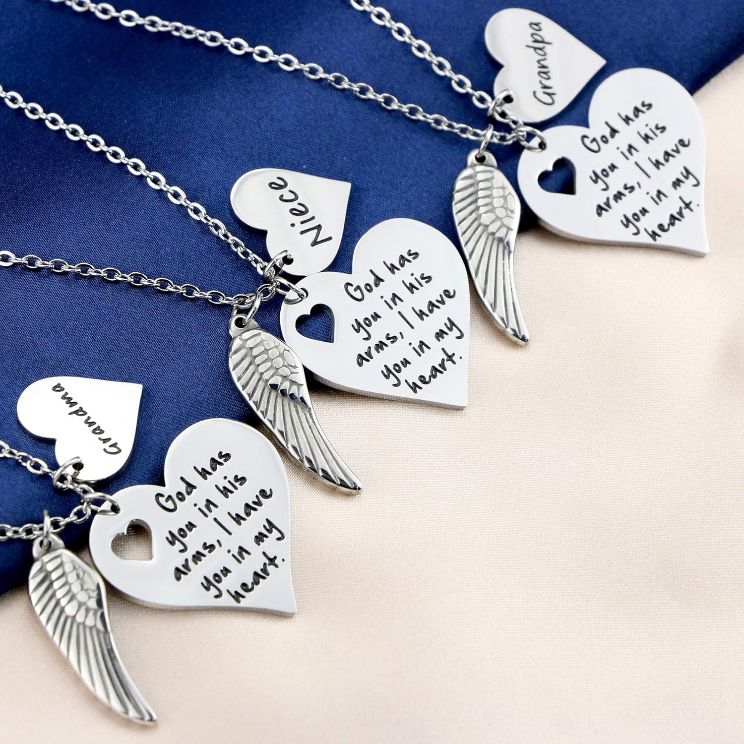 JoycuFF God Has You in His Arms I Have You in My Heart Memorial Gifts for Loss of Loved One Stainless Steel Silver Pendant Necklace Sympathy Gifts for Women Sister - Image 4
