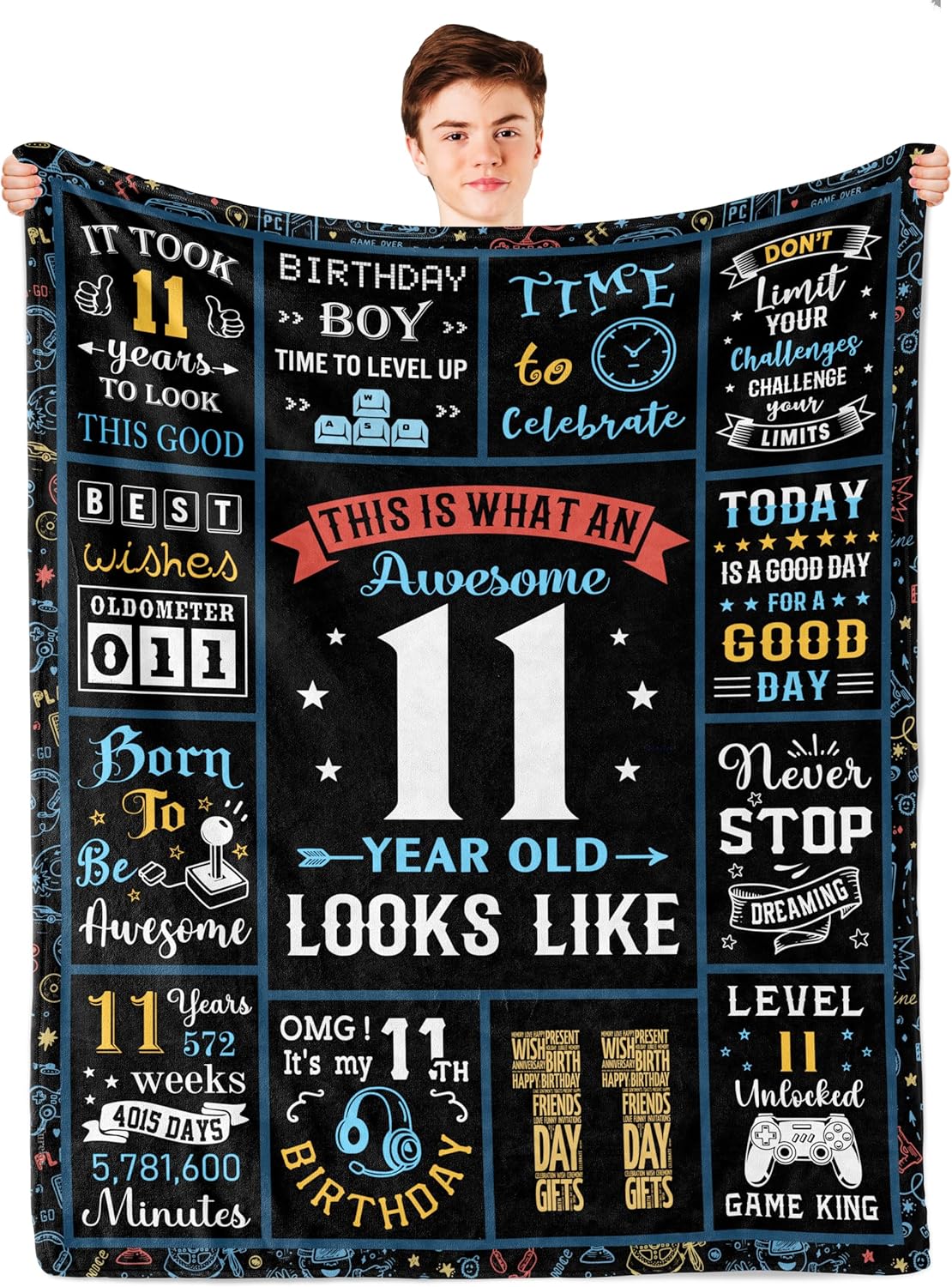 11 Year Old Boy Gifts, 11 Year Old Boy Birthday Gift, Happy 11th Birthday Boys Blanket, Best & Coolest Gifts for Eleven Year-Old Boys Soft Throw Blanket 60x50in